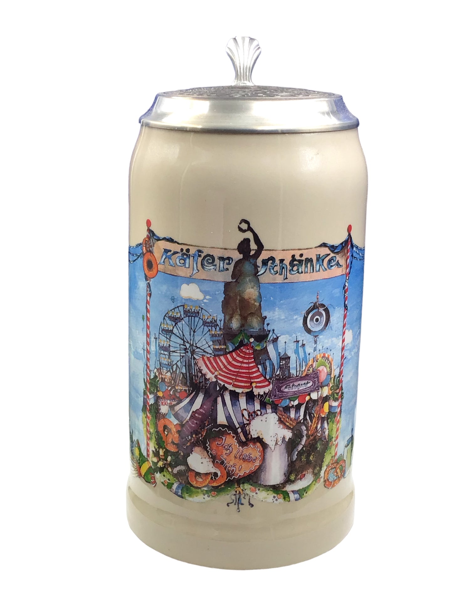 Original Käfer Oktoberfestkrug Käfer-Schänke aus dem Jahr 2000 mit Zinndeckel