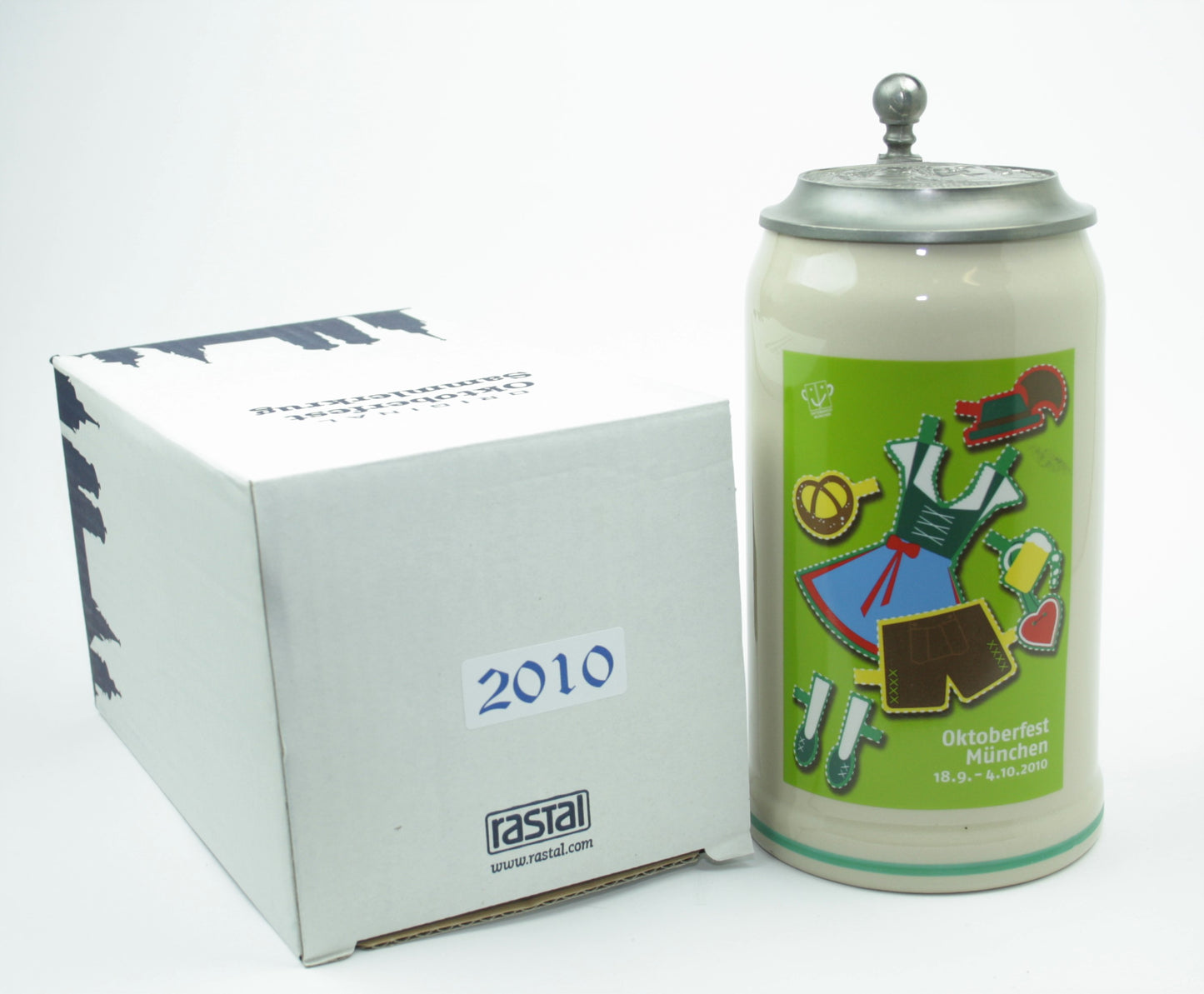 Original Oktoberfestkrug 2010 mit Zinndeckel I Jahreskrug I Zertifikat