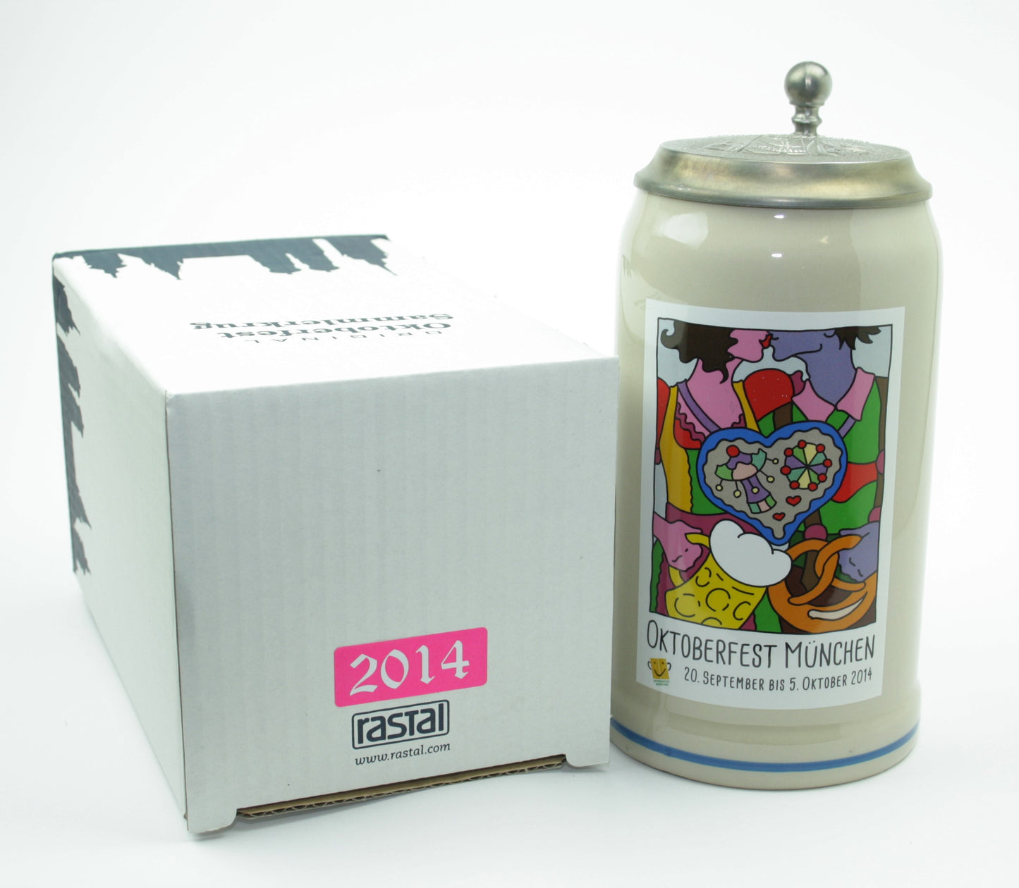 Original Oktoberfestkrug 2014 mit Zinndeckel I Jahreskrug I Zertifikat