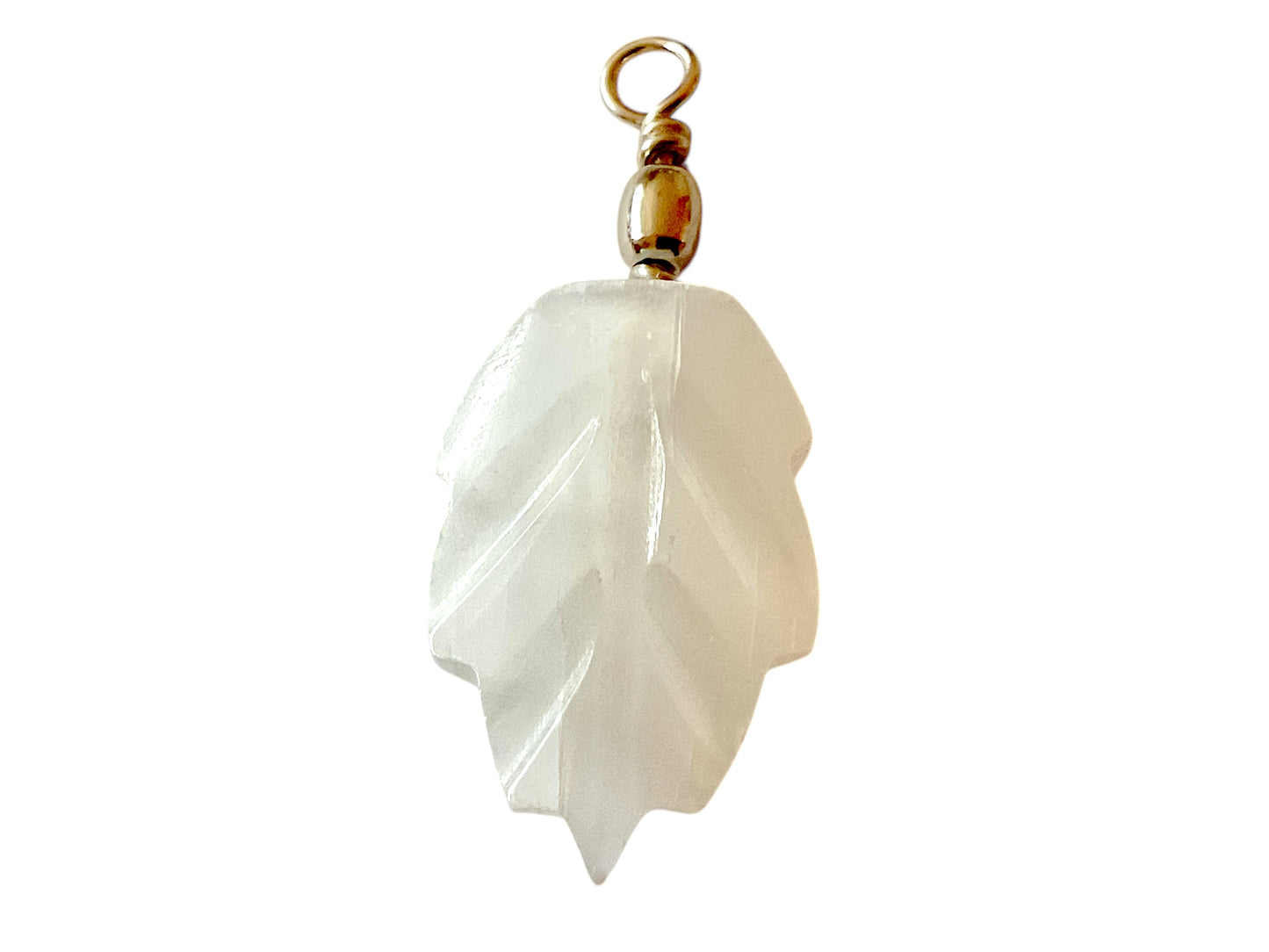 Steinfixx® Selenit Blatt Anhänger in bauchiger Form | ca 40x20x8 mm | Top Qualität | Ihren Lichtbringer immer dabei