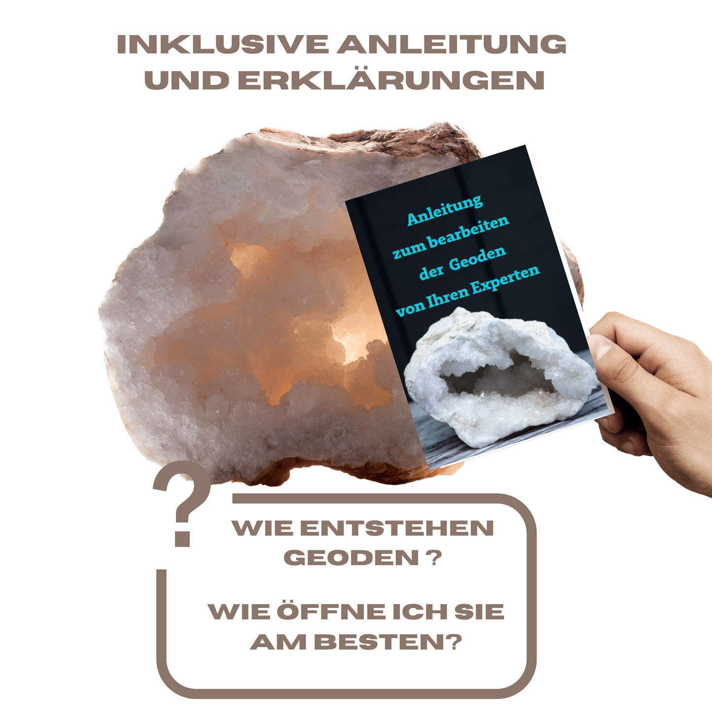 Grosses dreiteiliges Geoden Sparset in Baseballgröße - 7-8 cm - mit Anleitung zum aufbrechen und Beschreibung der Geoden - insgesamt 900-1000 Gramm Sale zum UVP -30%