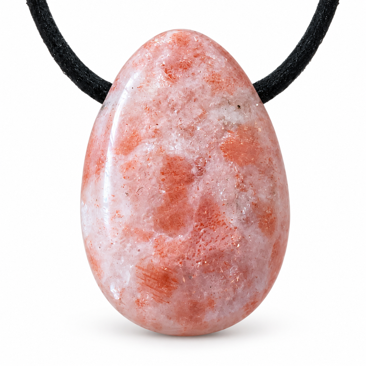 Sonnenstein Tropfenanhänger mit 80 cm Wildlederband – Apricot & Rosa | Inkl. edler Magnet-Geschenkbox