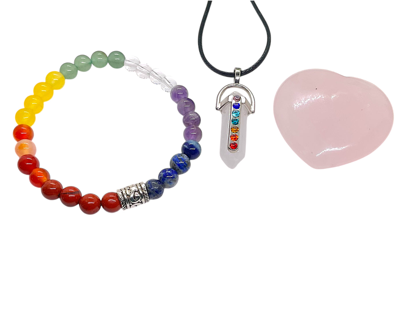 Chakra Edelstein Set Selbstheilung - 11 teilig mit Halskette, Handmade Perlen Armband und Herz in Geschenkbox - mit 14 seitigem liebevoll gestaltetem Ebook als Anleitung