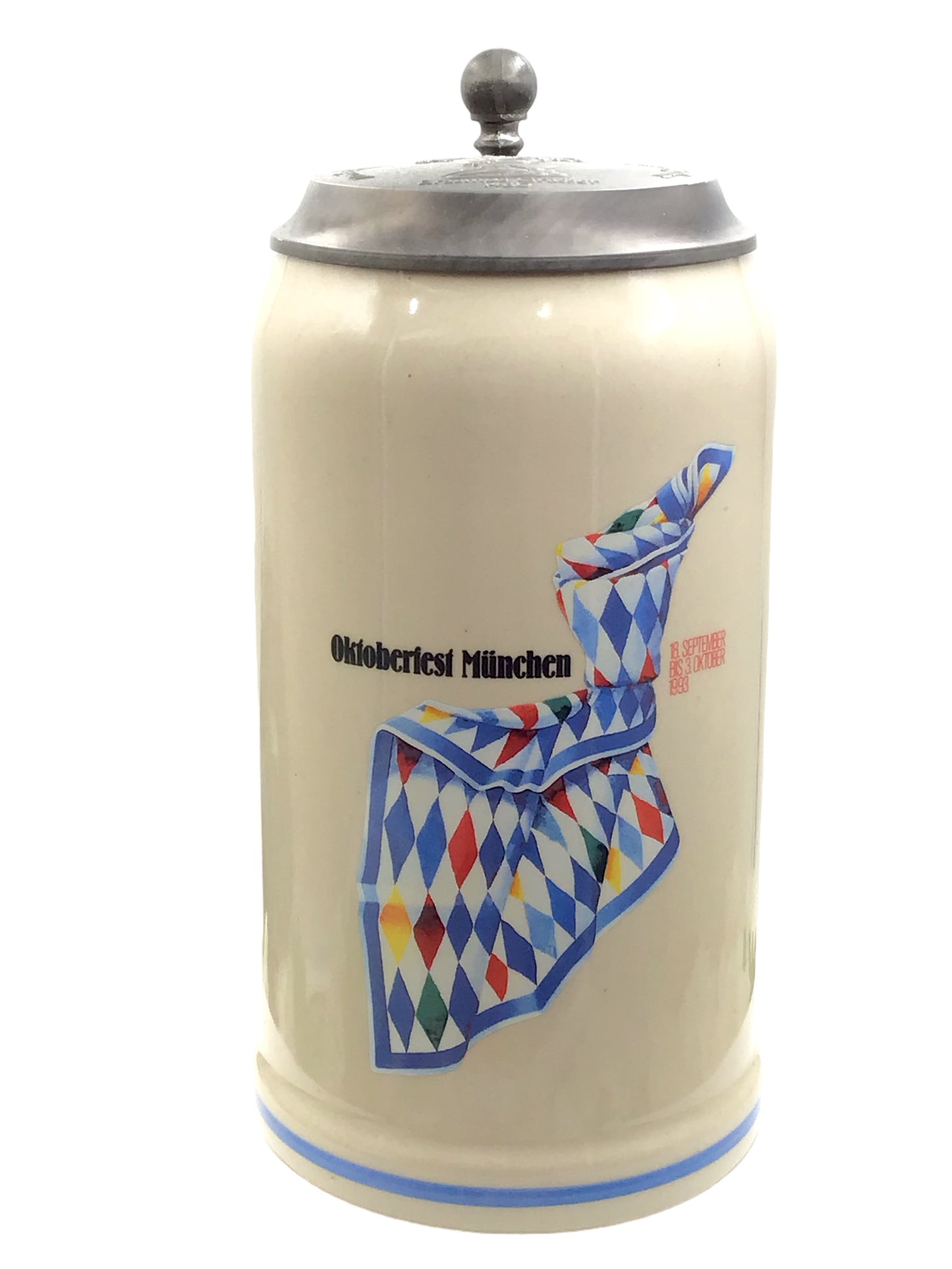Original Oktoberfestkrug 1993 mit Zinndeckel I Jahreskrug I Zertifikat