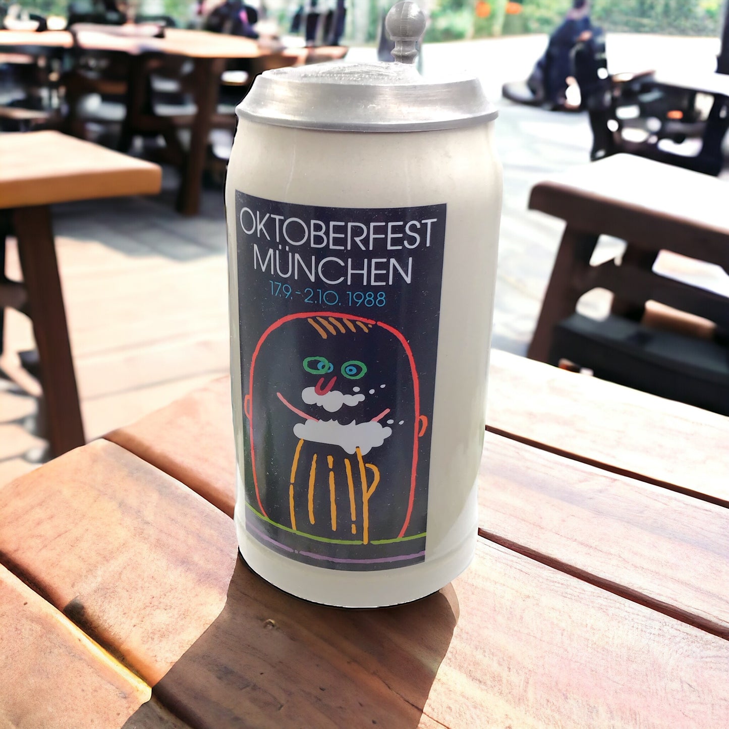 Original Oktoberfestkrug 1988 mit Zinndeckel I Jahreskrug