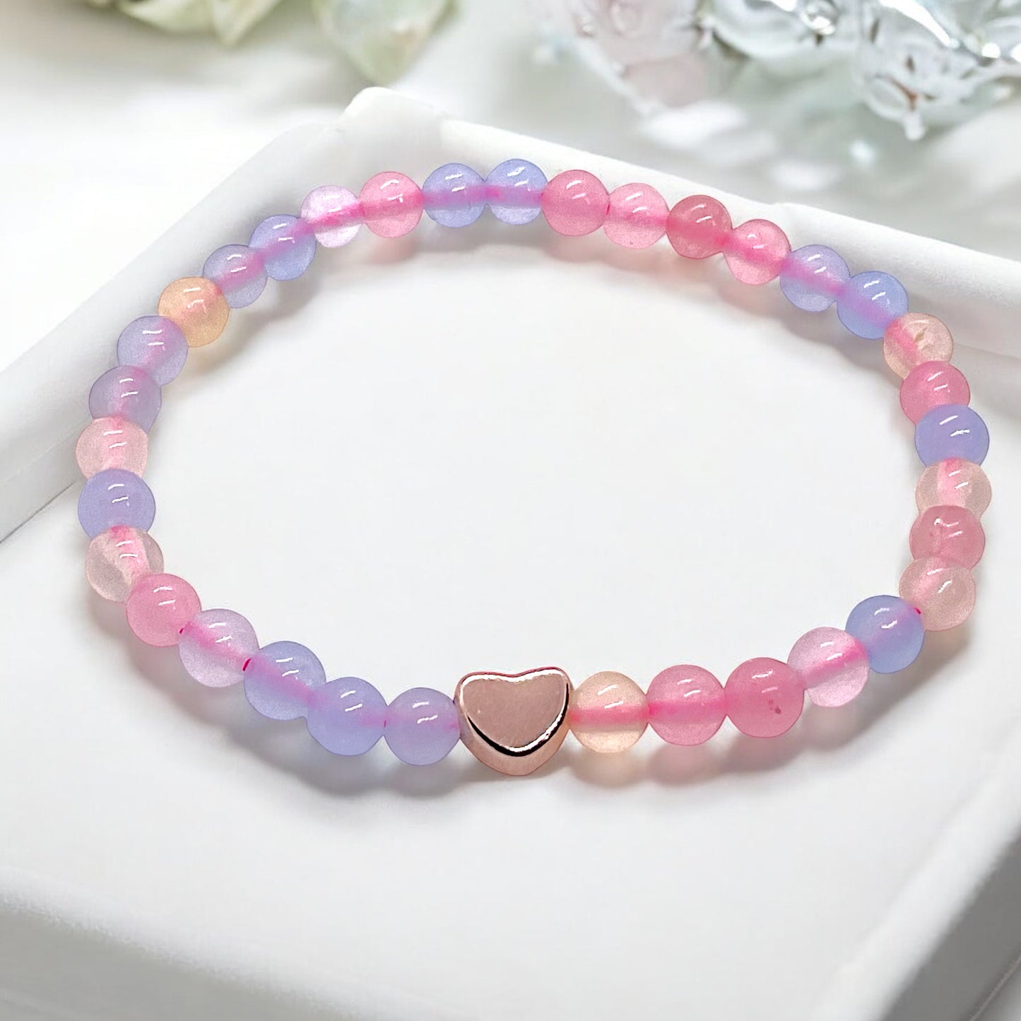 Kinder Perlenarmband Morganit mit 14 k rosèvergoldeten Elementen - Edelsteinarmband - Handmade - inclusive Geschenksäckchen - Engelsstein