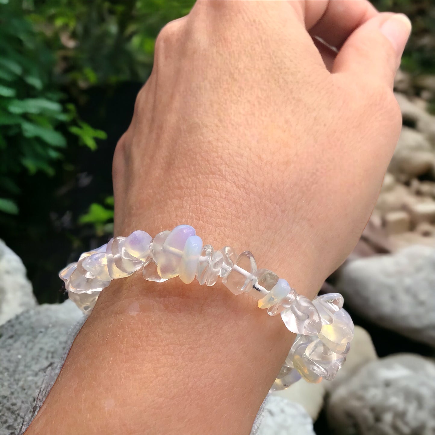 Opalith Trommelstein Splitter Armband *Kontaktfreude* - echter Opalith Edelstein-Schmuck - Chakra-Armband für Damen & Herren