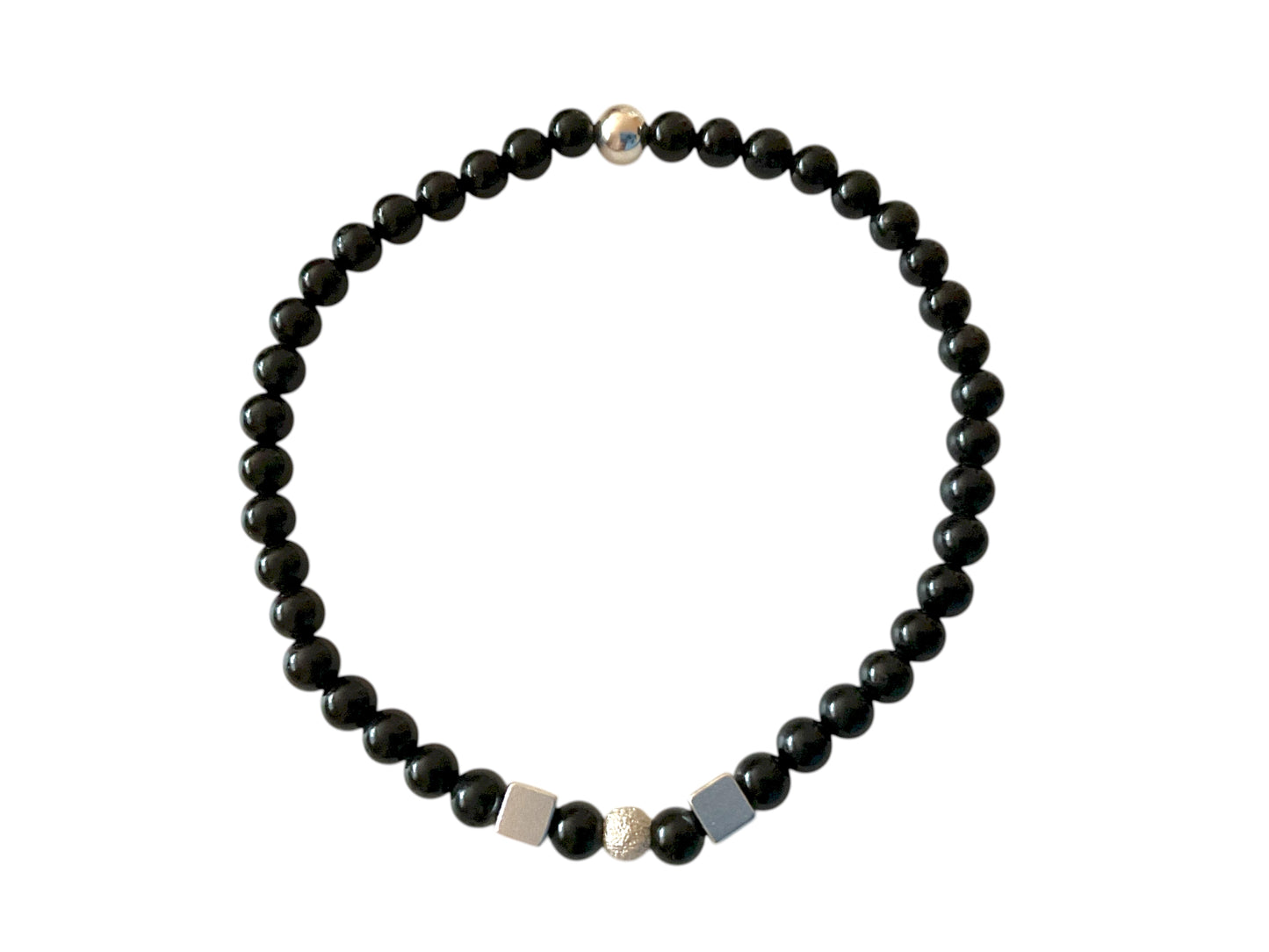 Edelstein Perlenarmband aus schwarzem Turmalin 925 Silberperlen - Hochwertige Heilsteine in 4 oder 6 mm - handgefertigt - in Geschenkbox - Schutz gegen negative Energien