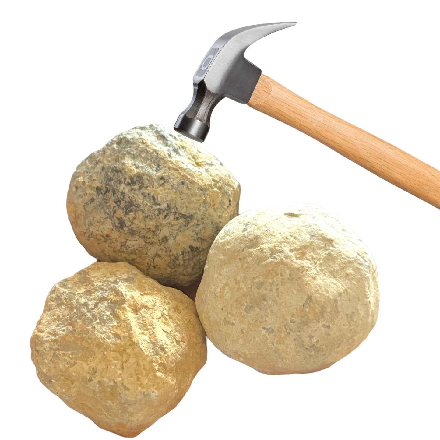 Grosses dreiteiliges Geoden Sparset in Baseballgröße - 7-8 cm - mit Anleitung zum aufbrechen und Beschreibung der Geoden - insgesamt 900-1000 Gramm Sale zum UVP -30%