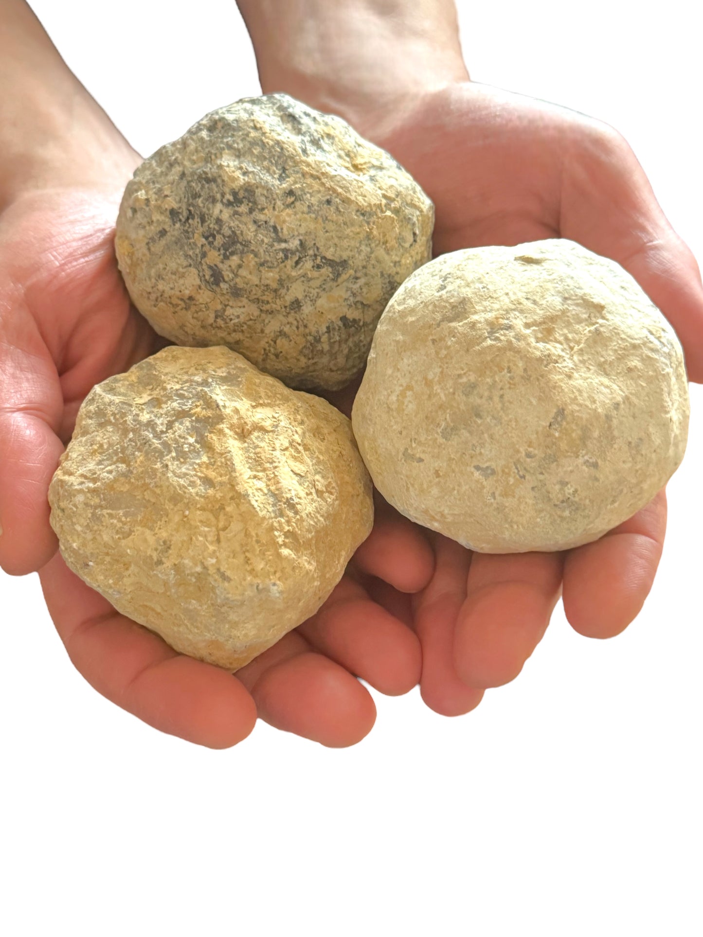 Grosses dreiteiliges Geoden Sparset in Baseballgröße - 7-8 cm - mit Anleitung zum aufbrechen und Beschreibung der Geoden - insgesamt 900-1000 Gramm Sale zum UVP -30%
