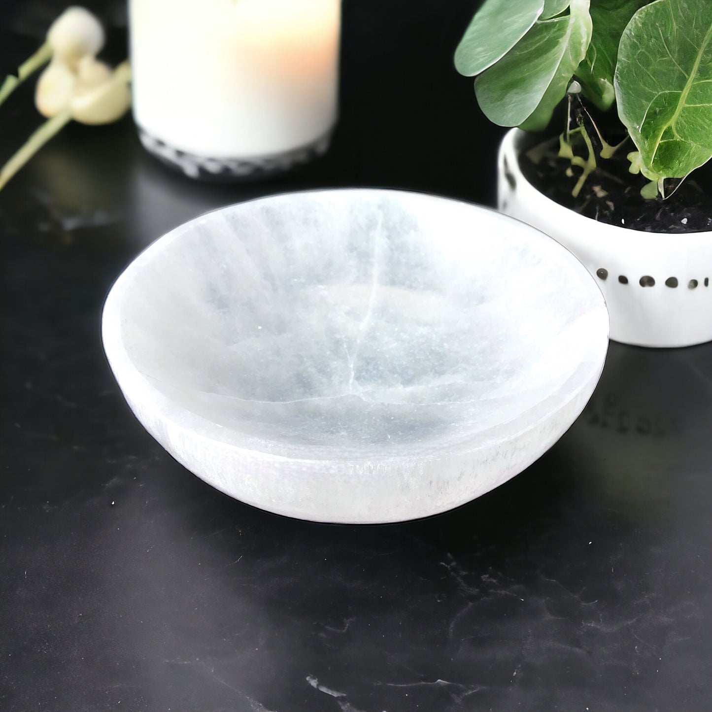 Steinfixx - Grosse Selenit Ladeschale Bowl Ø 13cm- ca. 600 Gramm - Landhaus