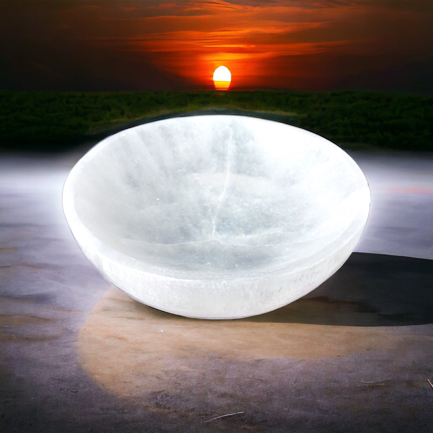 Steinfixx - Grosse Selenit Ladeschale Bowl Ø 13cm- ca. 600 Gramm - Landhaus