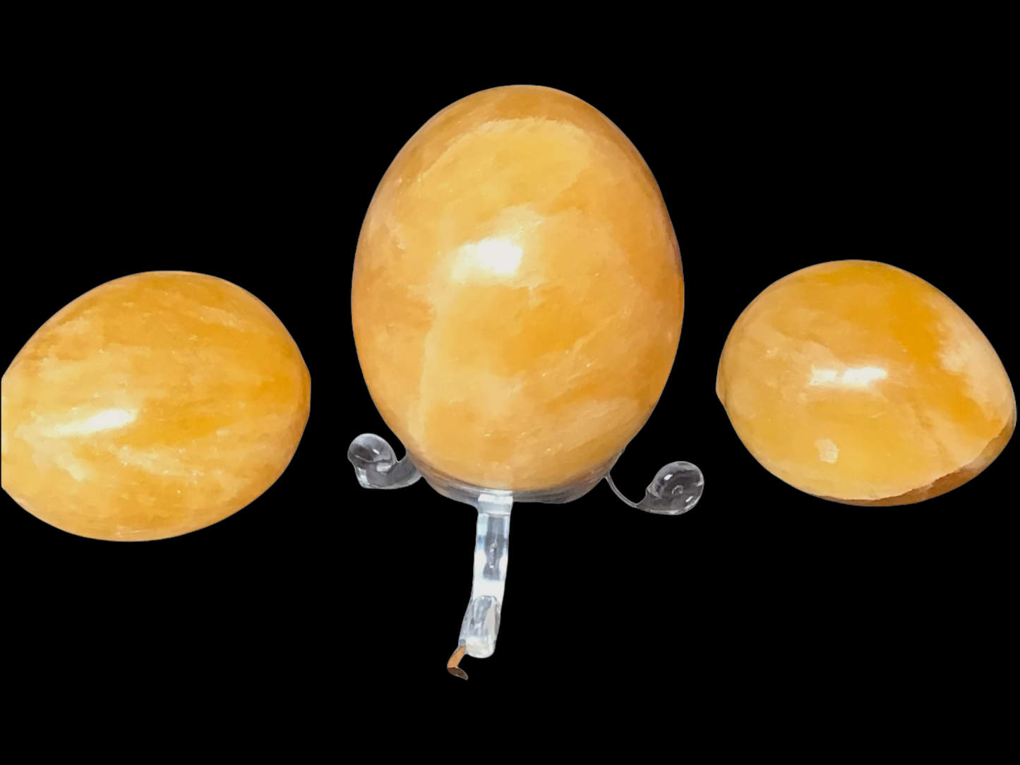 Steinfixx® - Orangencalcit Ei mit Acrylständer I Edelsteinei I 80-100 Gramm I 5 x 4 cm I Mexiko | Osterdeko