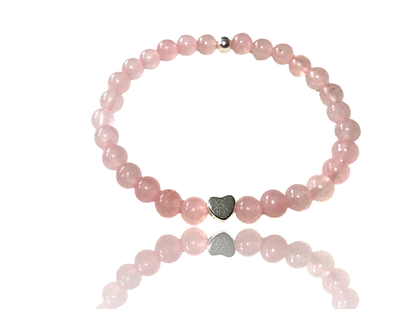 Steinfixx® - Echtes Rosenquarz Perlenarmband mit 925 Silberperle und versilbertem Herz - Hochwertiges Edelsteinarmband handgefertigtChakra-Armband für Damen & Herren
