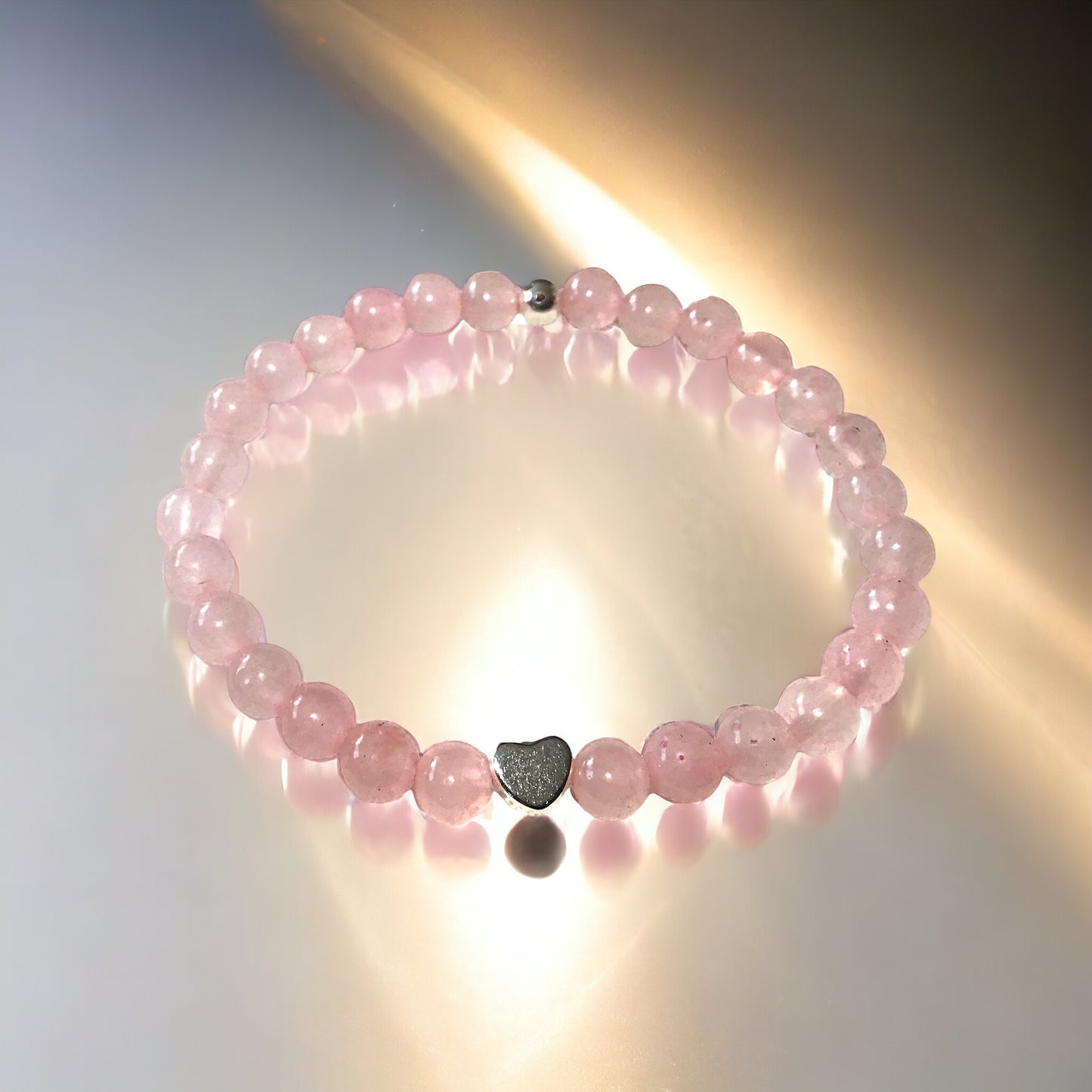 Steinfixx® - Echtes Rosenquarz Perlenarmband mit 925 Silberperle und versilbertem Herz - Hochwertiges Edelsteinarmband handgefertigtChakra-Armband für Damen & Herren