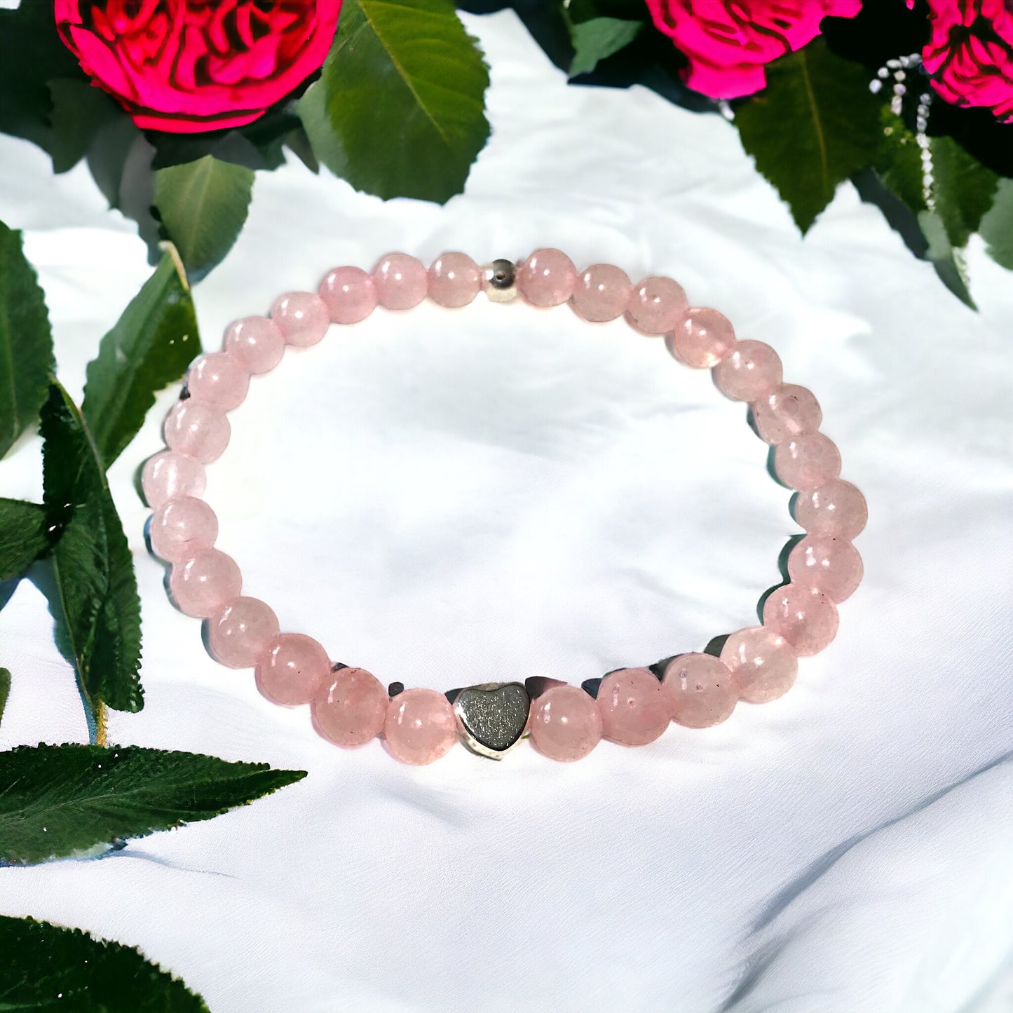 Steinfixx® - Echtes Rosenquarz Perlenarmband mit 925 Silberperle und versilbertem Herz - Hochwertiges Edelsteinarmband handgefertigtChakra-Armband für Damen & Herren