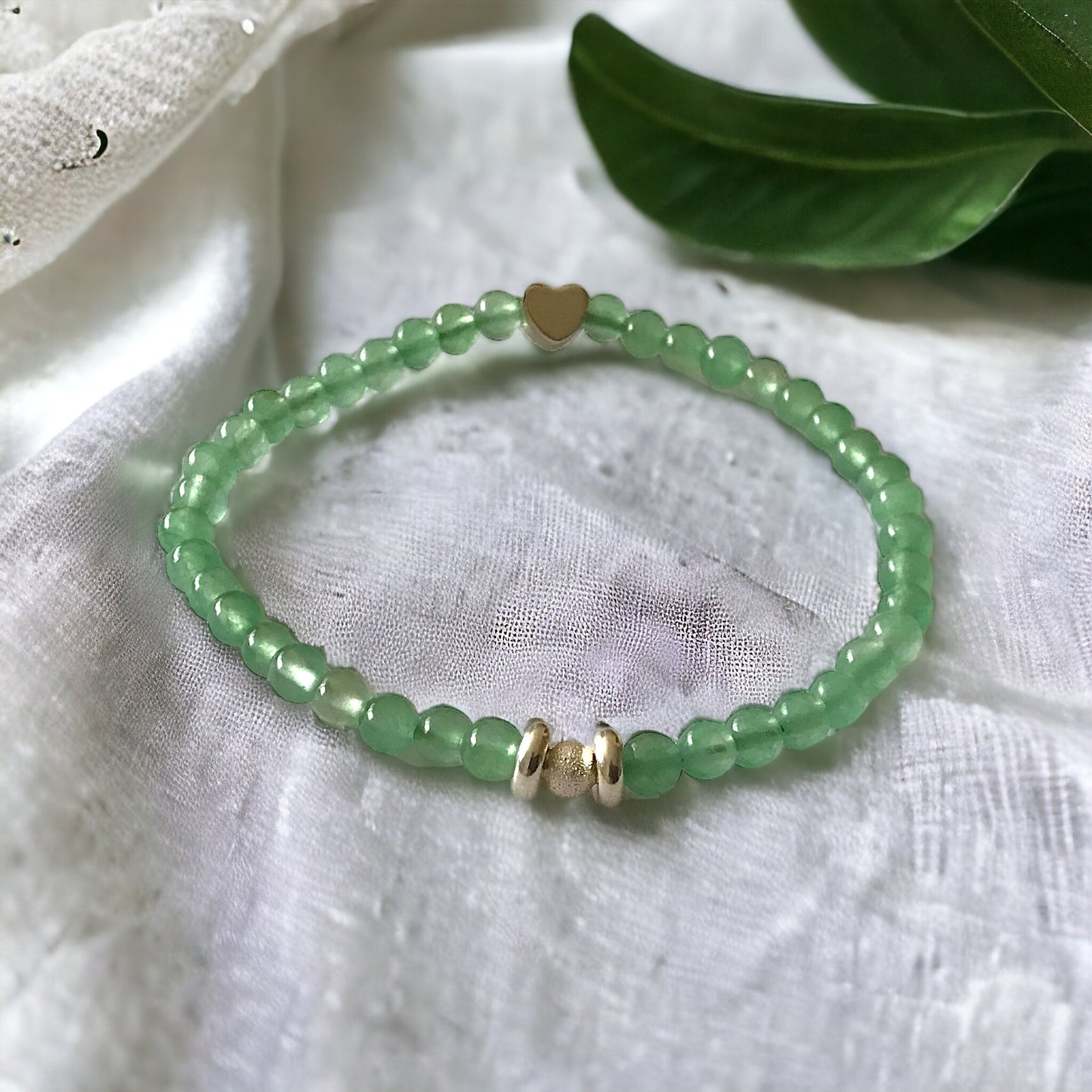 Steinfixx® - Aventurin Perlenarmband mit 925 Sternstaub-Silberperle und silbernem Herz - Mutmacher Hochwertiges Edelsteinarmband für Damen & Herren | Handgemachter Energieschmuck