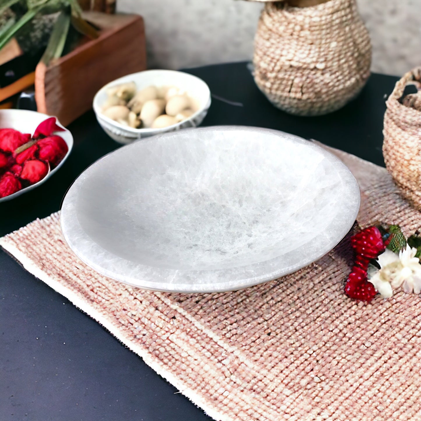 Steinfixx - Grosse und schwere Selenit Ladeschale Bowl Ø 20 cm- ca. 1000 Gramm - in dieser Größe selten erhältlich
