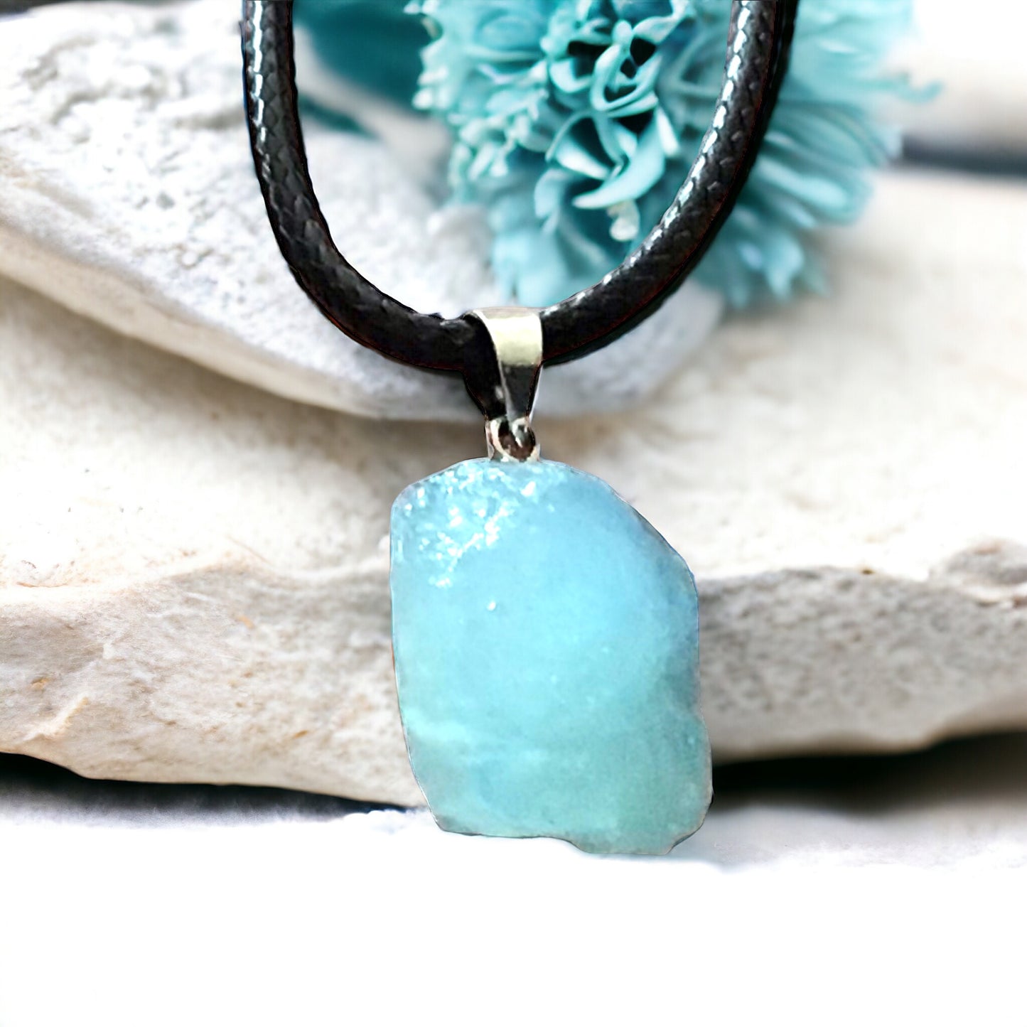 Steinfixx® -Aquamarin blau Rohkristall Kette - wunderschöne Aquamarin Cluster - Kristalle zum wohlfühlen - sehr edel