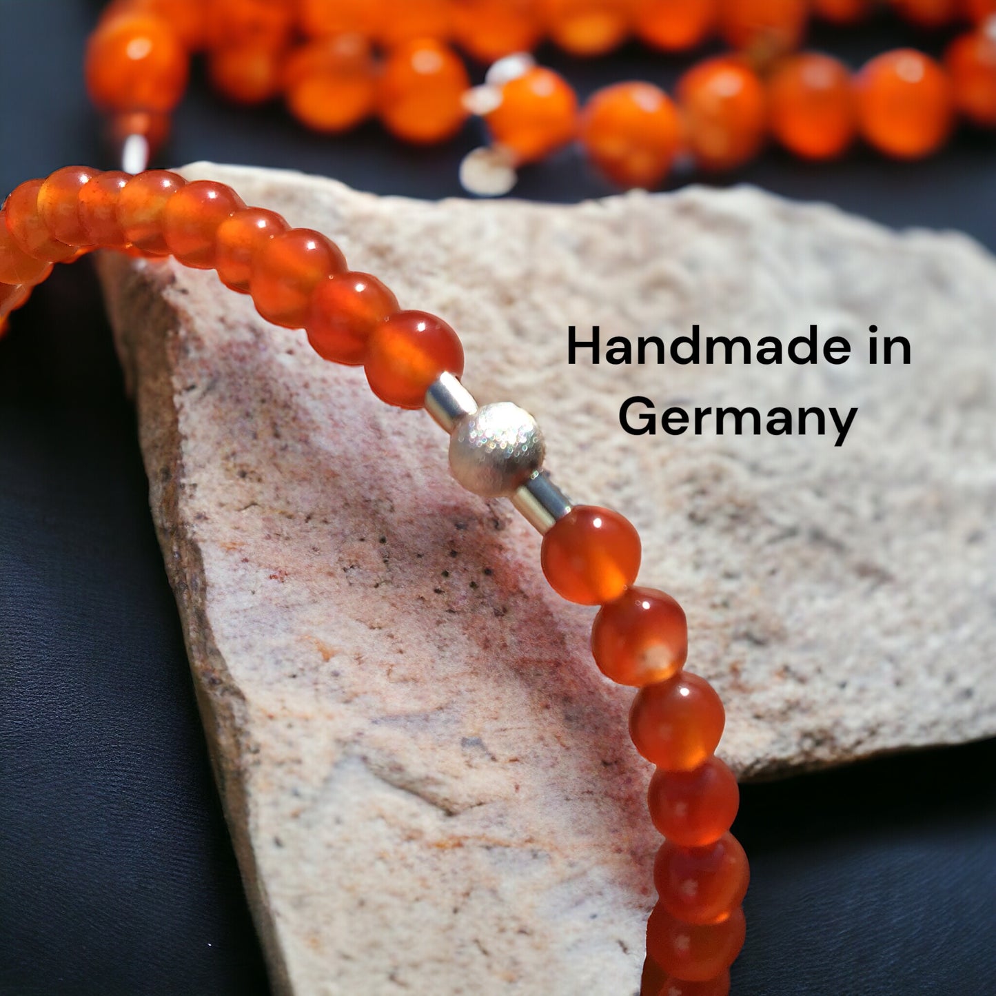 Steinfixx® - Carneol Perlenarmband handgemacht mit 925 Silber Perle und versilbertem Herzchen - KRAFTSTEIN - Hochwertiges Edelsteinarmband Armband für Damen & Herren