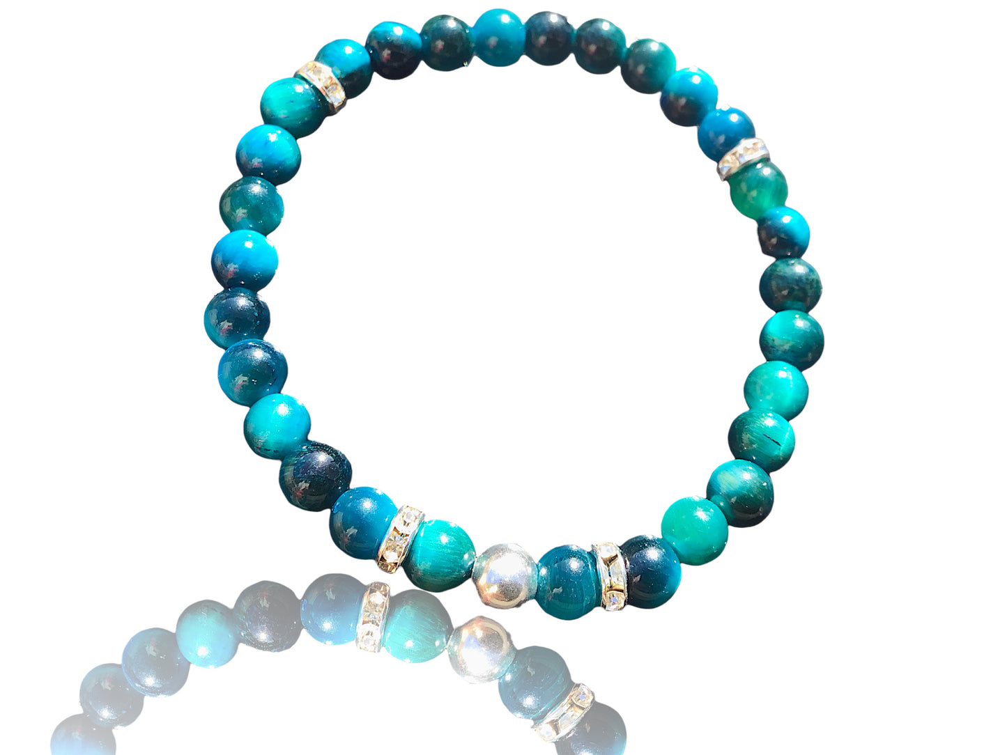 Steinfixx® - Blaues Tigerauge Perlenarmband handgemacht mit 925 Perle und versilberten Zirkoniatrennern - STARKER SCHUTZSTEIN - Hochwertiges Edelsteinarmband Handmade