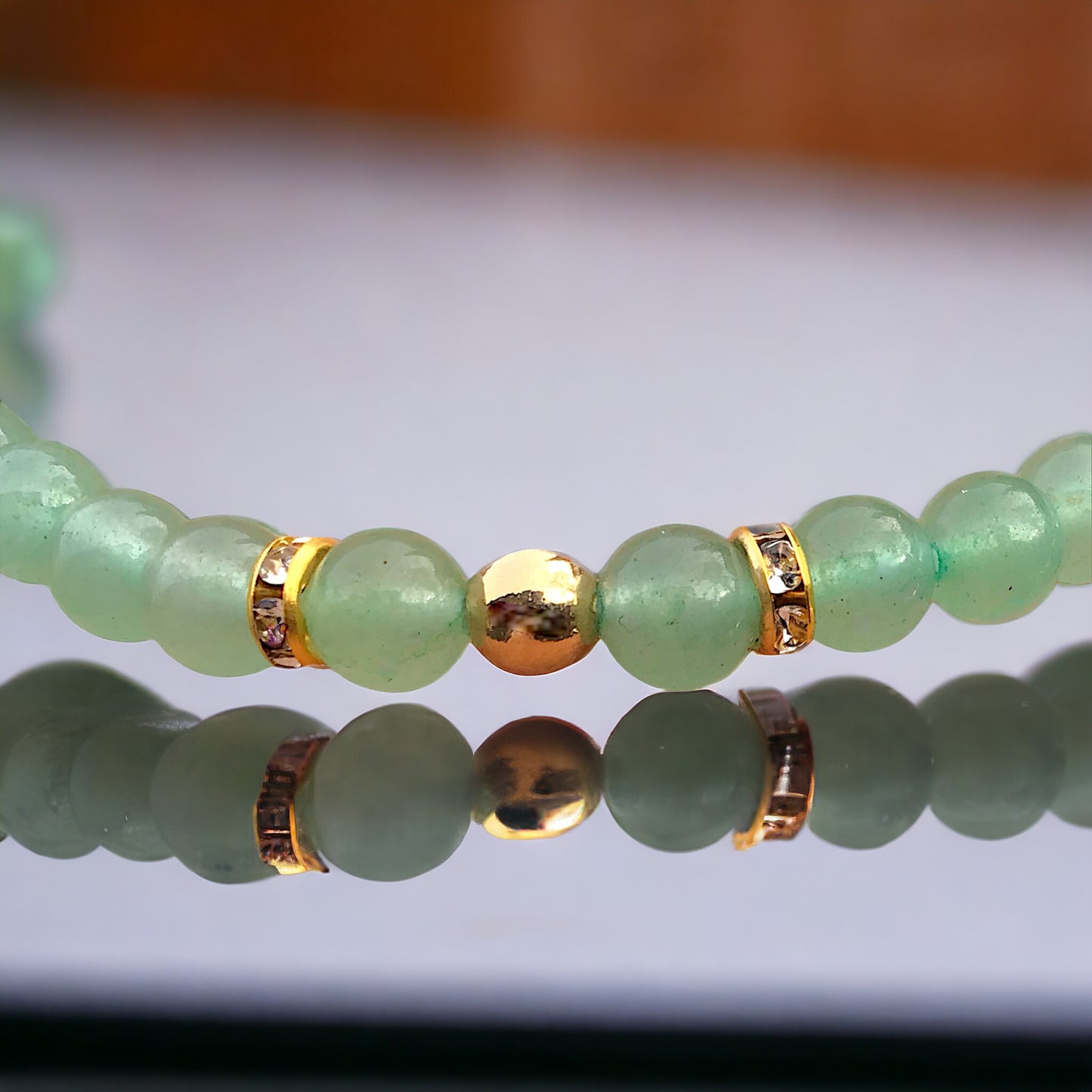 Steinfixx® - Aventurin Perlenarmband handgemacht mit vergoldeter Perle und vergoldeten Strass-Trennern - Mutmacher Hochwertiges Edelsteinarmband Armband für Damen & Herren