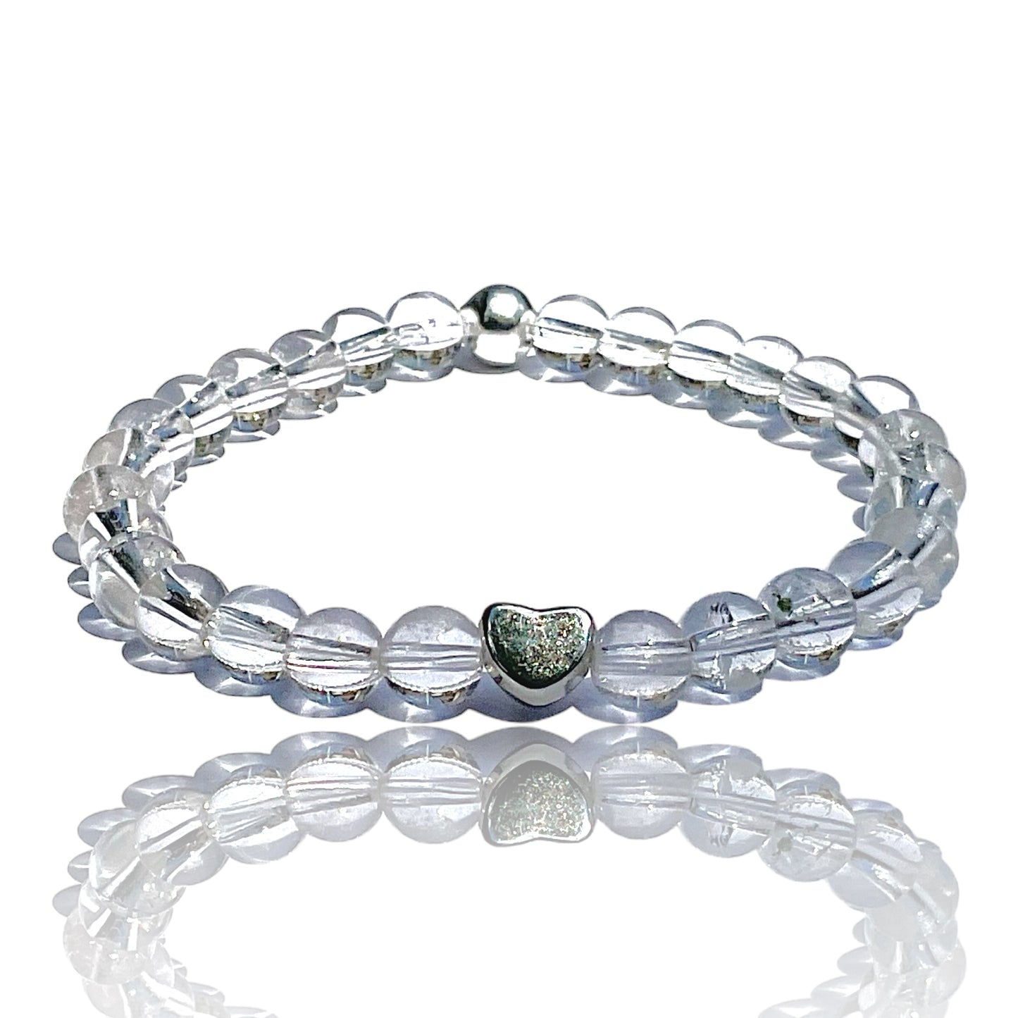 Bergkristall Edelstein Perlen Armband *HEILUNG* - mit 925 Silberperle und versilbertem Herzchen in Steinfixx Geschenkbox - Handmade