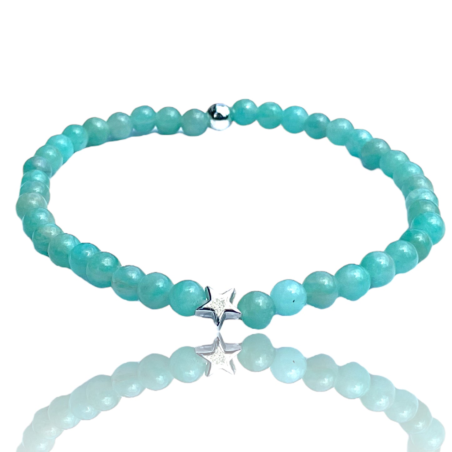 Steinfixx® Edelstein Perlenarmband Amazonit Ice mit 925 Silberperle und Herz oder Stern| Energieschmuck | in edler Geschenkbox | Handmade