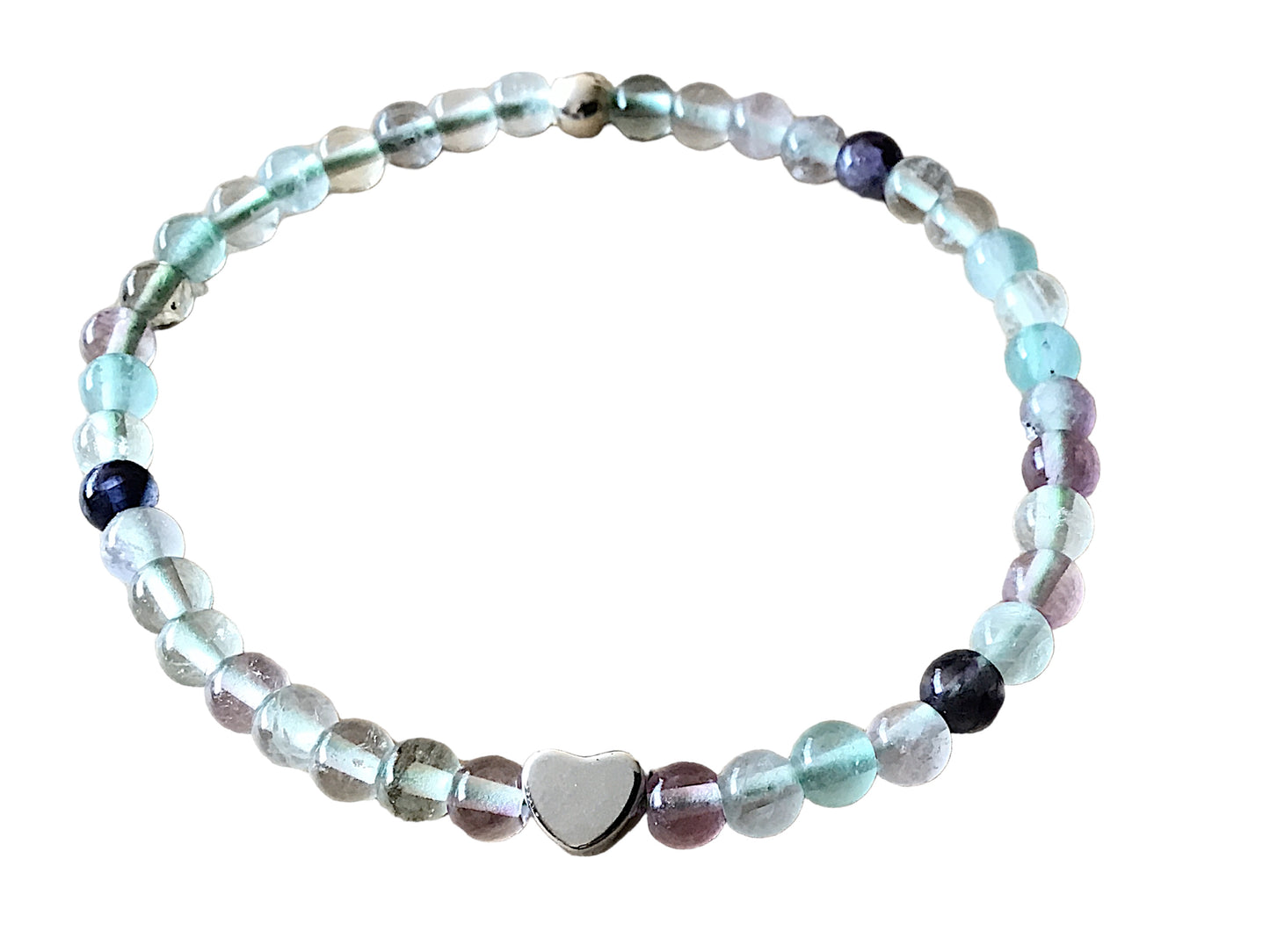 Elegantes Perlenarmband aus Fluorit - Hochwertiges Edelsteinarmband mit 925 Silberperle und entzückendem Herzchen - Handmade - in Geschenkbox - Stoffwechsel
