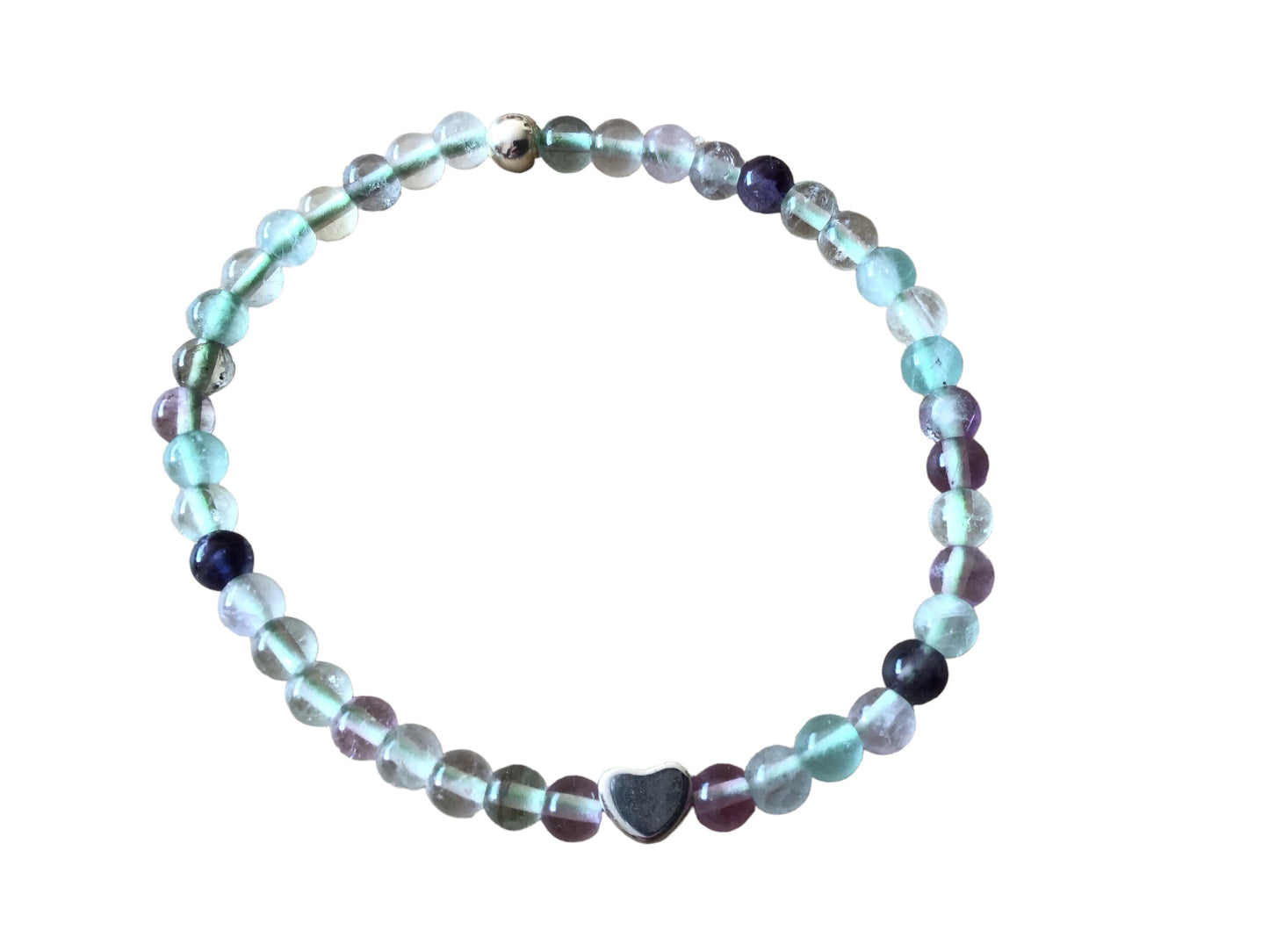 Elegantes Perlenarmband aus Fluorit - Hochwertiges Edelsteinarmband mit 925 Silberperle und entzückendem Herzchen - Handmade - in Geschenkbox - Stoffwechsel