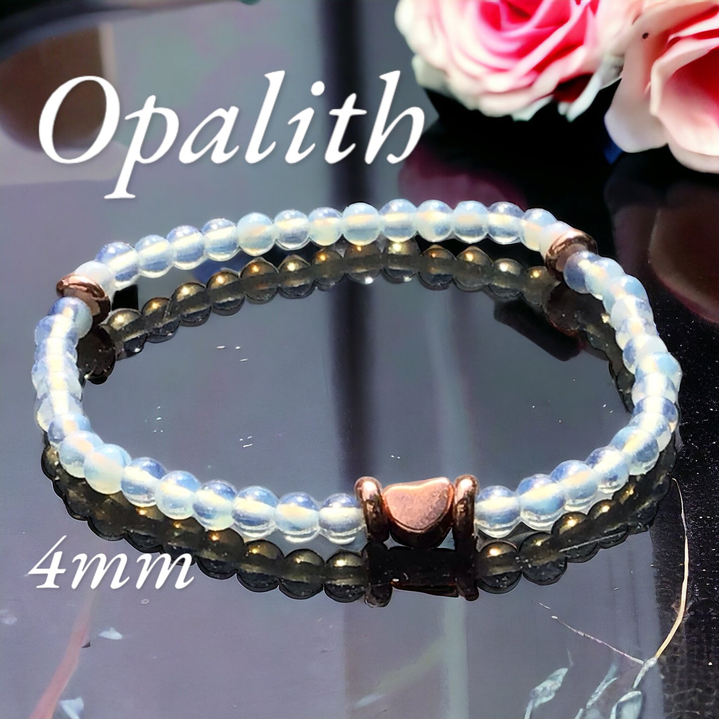 Perlenarmband Opalith mit 14 k vergoldeten Elementen in rose - Edelsteinarmband - Handmade - inclusive edler Geschenkbox