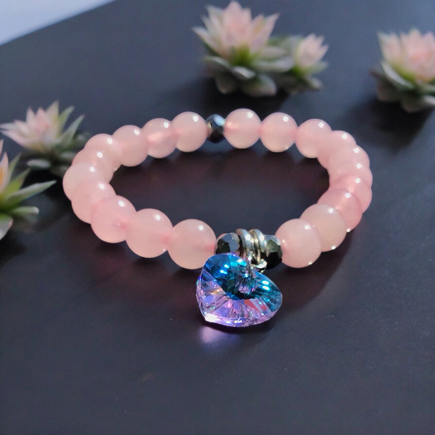 Steinfixx® - Bezauberndes Rosenquarz Perlen Armband mit Angel Aura Herz und facettierten Perlen - inclusive edler Geschenkbox - Handmade