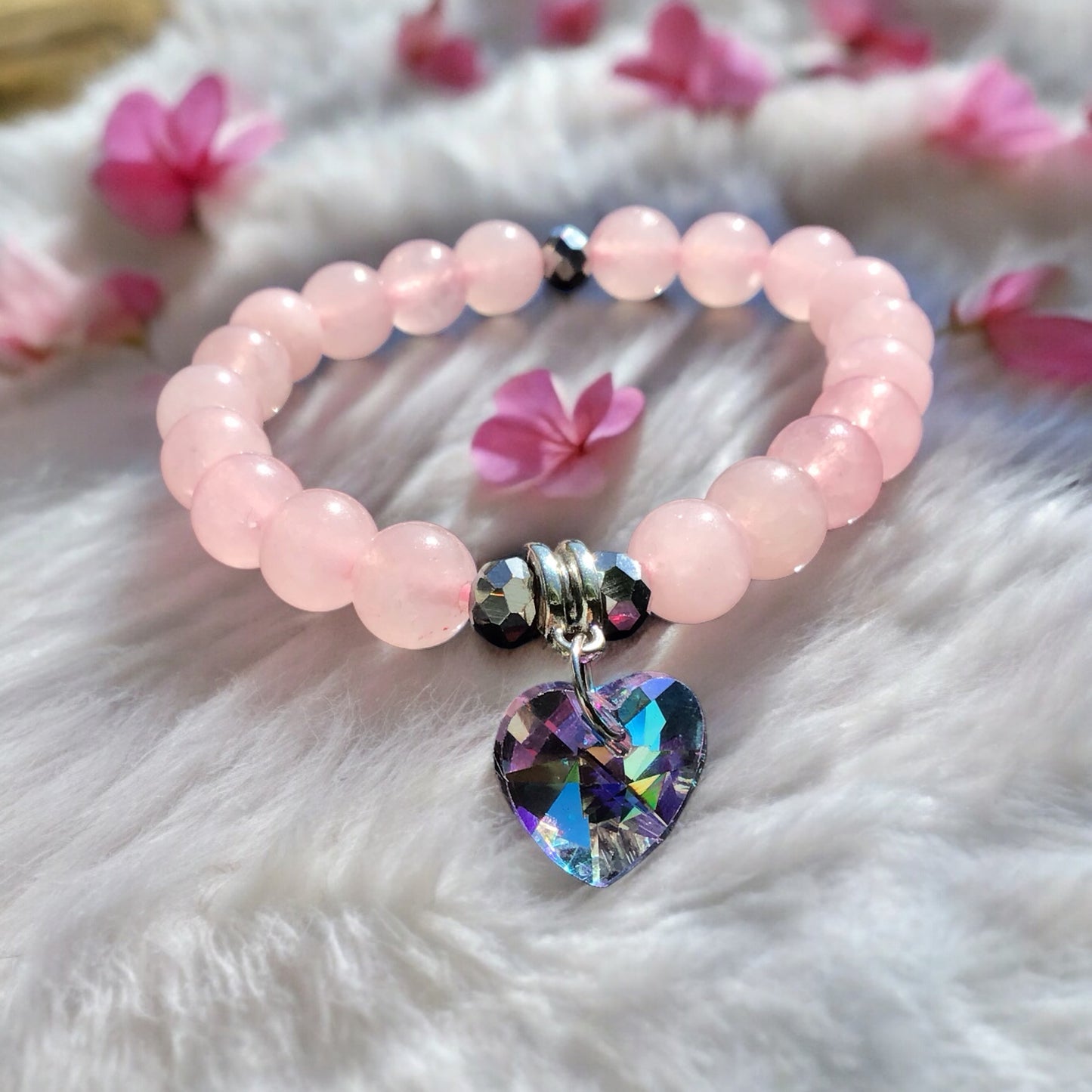 Steinfixx® - Bezauberndes Rosenquarz Perlen Armband mit Angel Aura Herz und facettierten Perlen - inclusive edler Geschenkbox - Handmade