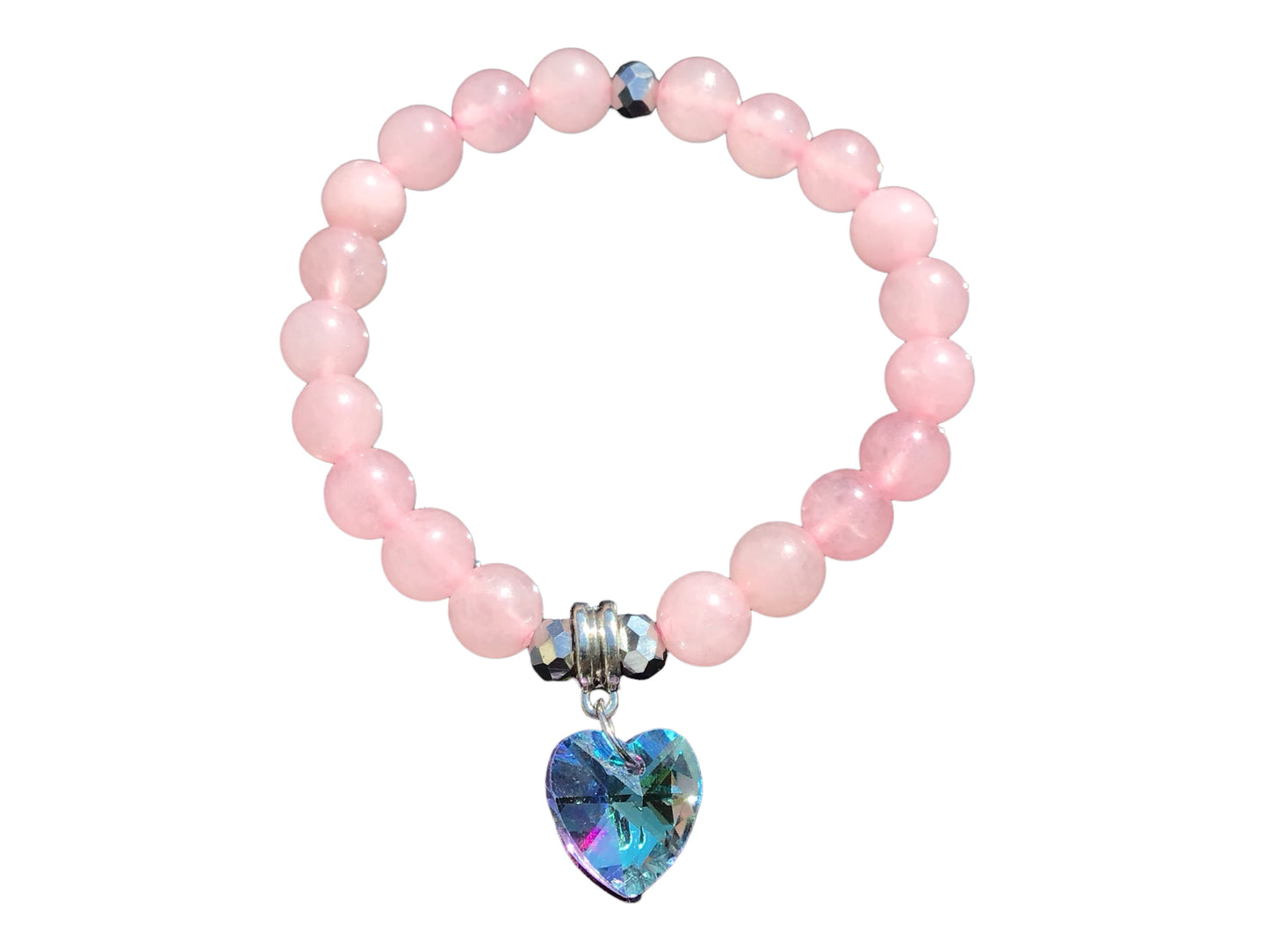Steinfixx® - Bezauberndes Rosenquarz Perlen Armband mit Angel Aura Herz und facettierten Perlen - inclusive edler Geschenkbox - Handmade