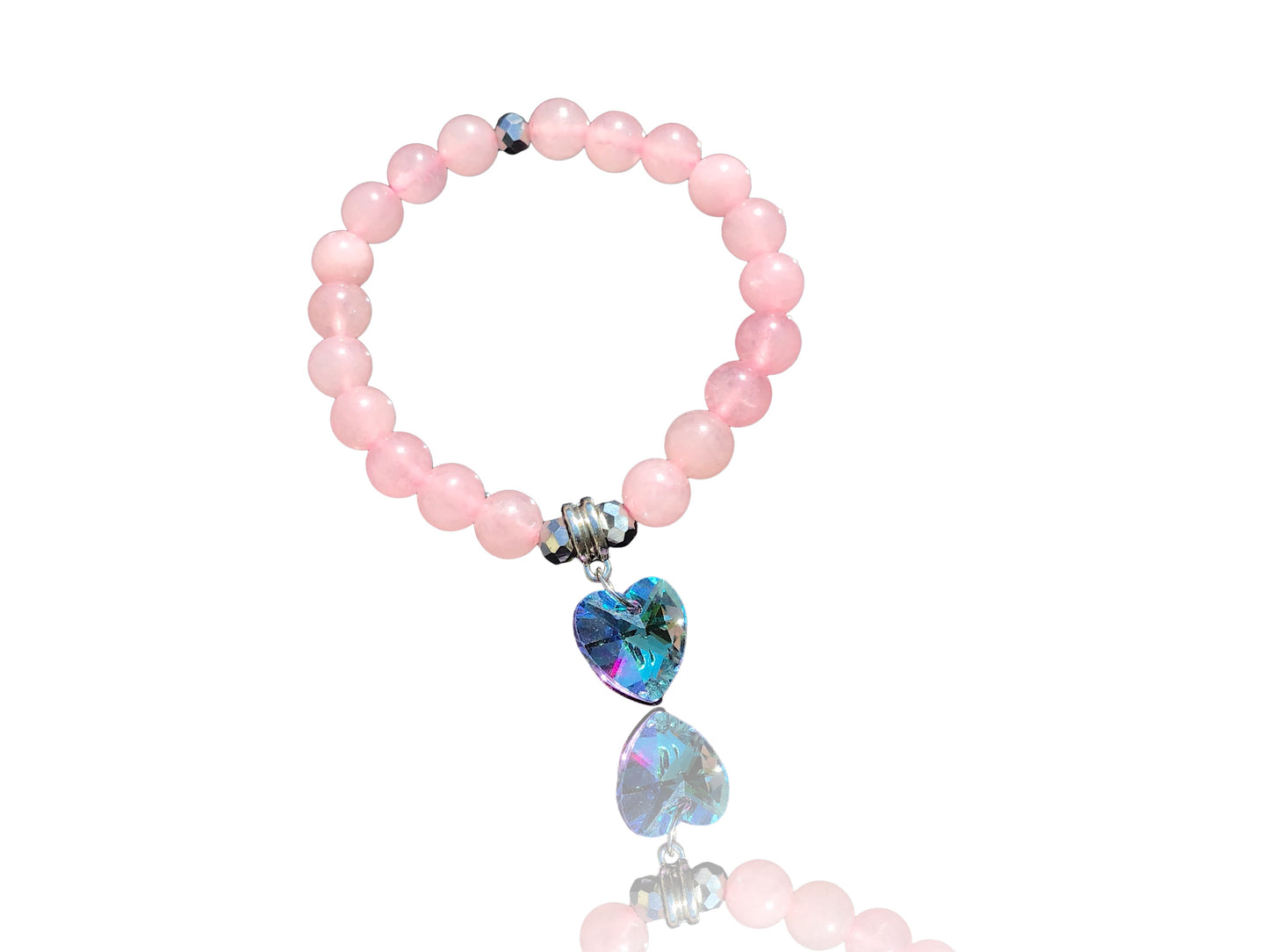 Steinfixx® - Bezauberndes Rosenquarz Perlen Armband mit Angel Aura Herz und facettierten Perlen - inclusive edler Geschenkbox - Handmade