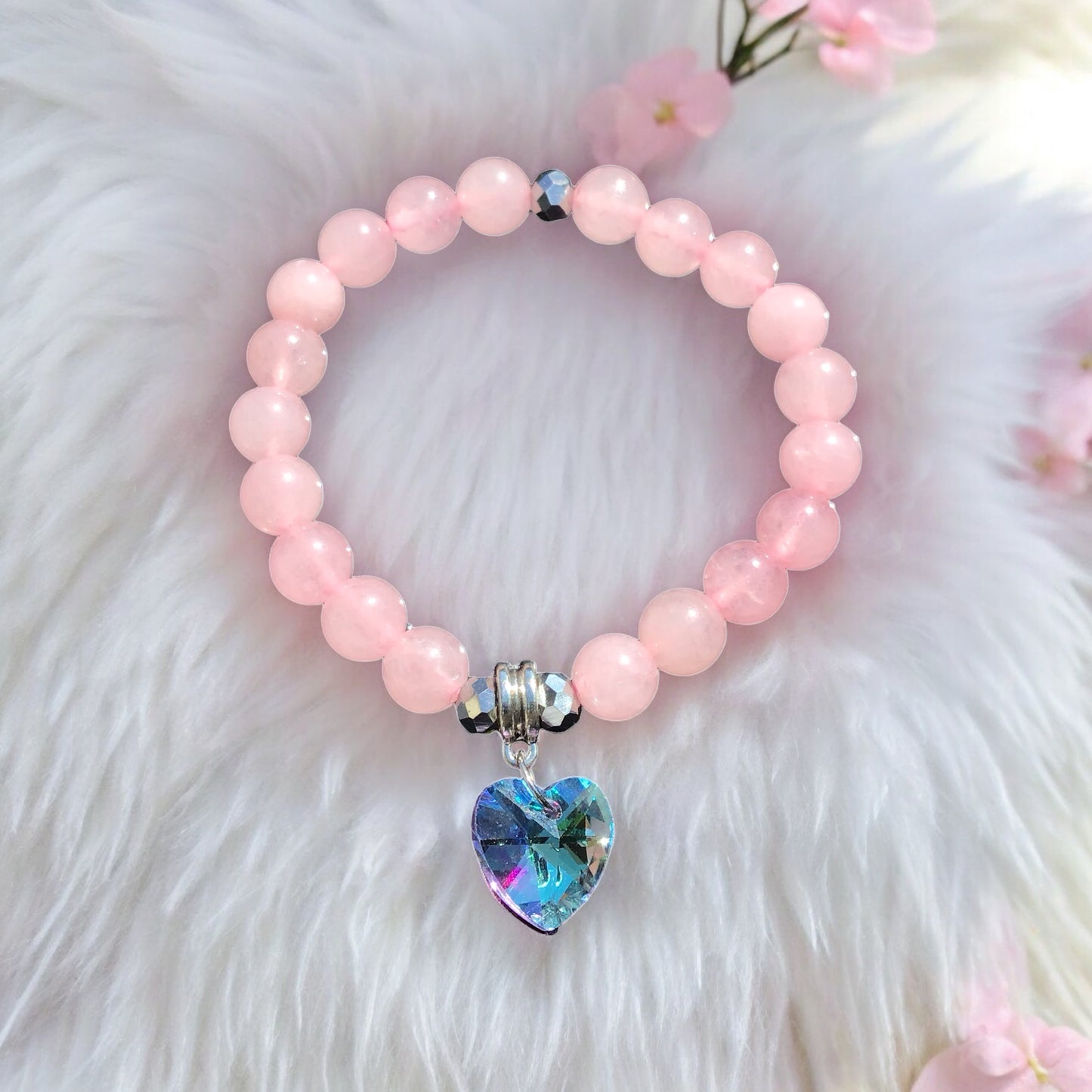 Steinfixx® - Bezauberndes Rosenquarz Perlen Armband mit Angel Aura Herz und facettierten Perlen - inclusive edler Geschenkbox - Handmade