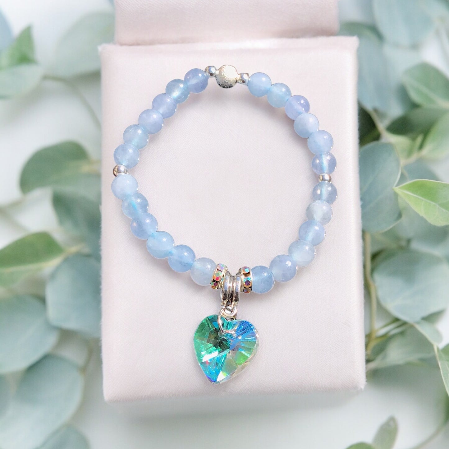 Steinfixx® - Bezauberndes Aquamarin Perlen Armband mit Angel Aura Herz, Sternstaub- und Silberperlen - inclusive edler Geschenkbox - Handmade