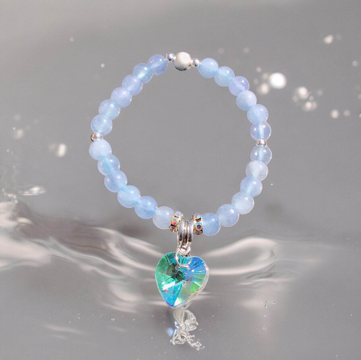Steinfixx® - Bezauberndes Aquamarin Perlen Armband mit Angel Aura Herz, Sternstaub- und Silberperlen - inclusive edler Geschenkbox - Handmade