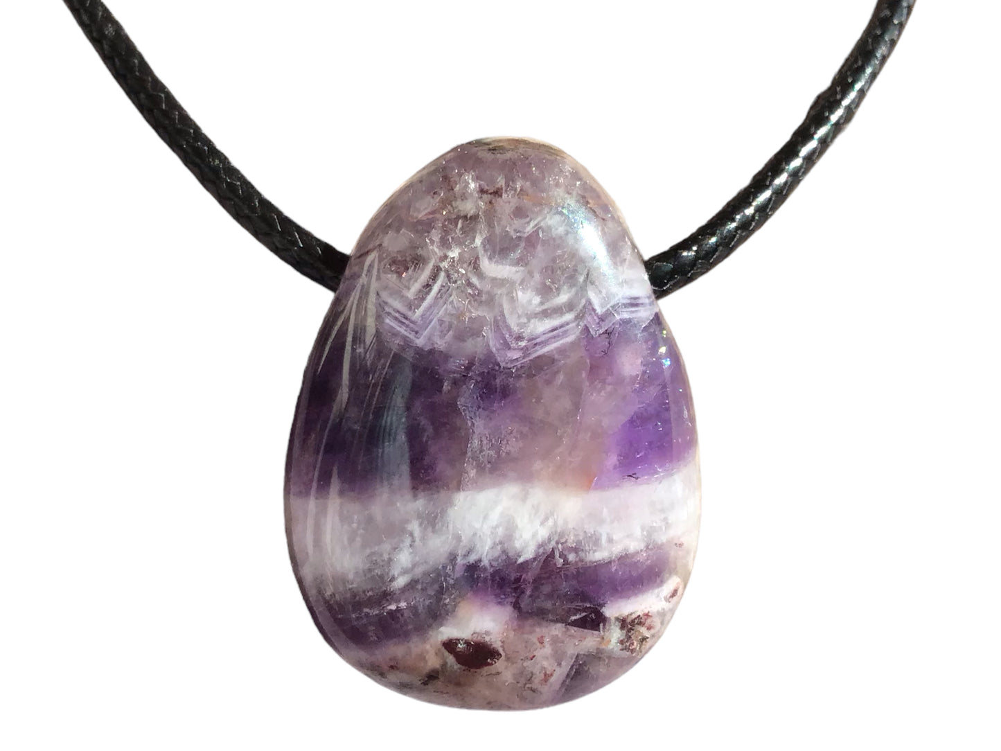 Steinfixx® - Edelstein Anhänger aus echtem Chevron-Amethyst | Tropfenanhänger | farbintensiv | mit 80 cm Wildlederband