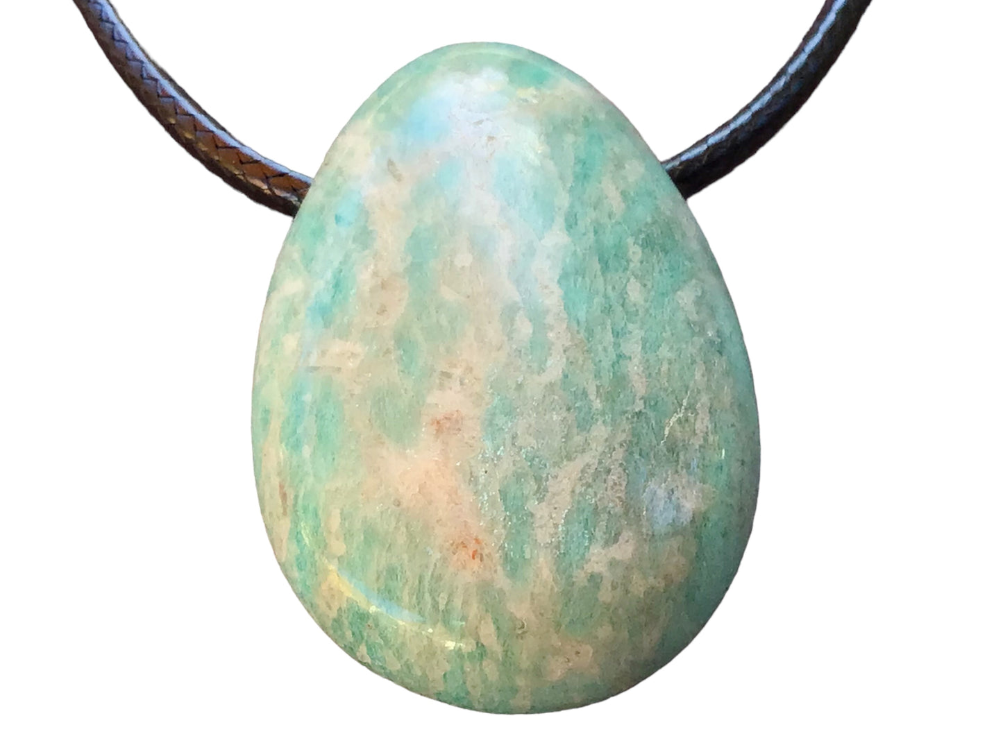 Edelstein Anhänger aus echtem Amazonit | Tropfenanhänger | farbintensiv | mit 80 cm Wildlederband I Brasilien