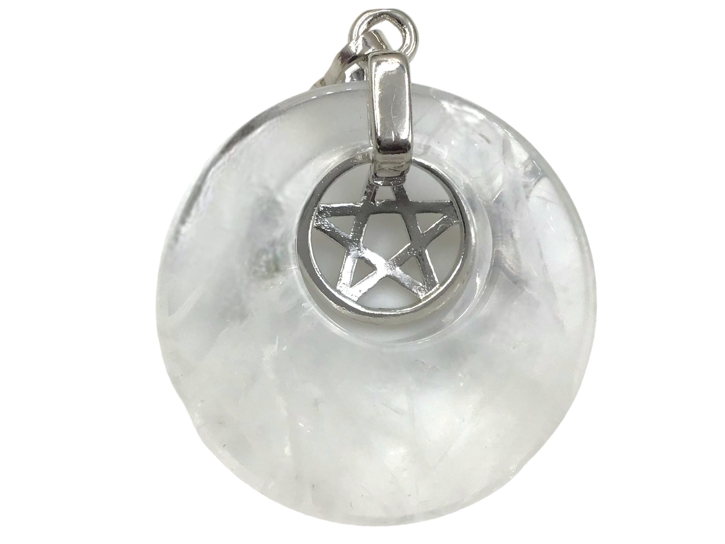 Steinfixx® - Bergkristall Donut mit machtvoller Verzierung - dreifacher Mond und Pentagramm | Wicca | Urkraft | Licht | starkes Schutzsymbol