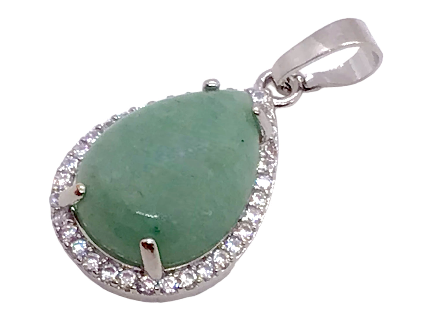 Steinfixx® - Royale Edelstein Anhänger in Tropfenform, umrahmt von Zirkonia, Edelstahl versilbert