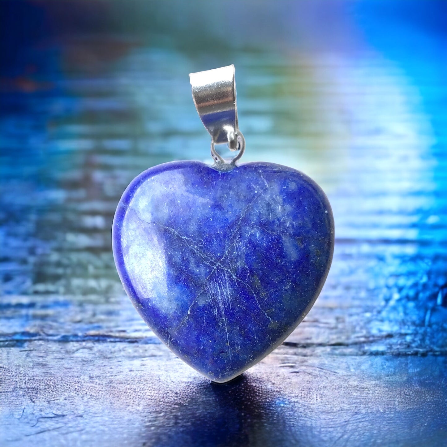 Lapislazuli Edelstein Schmuckset mit hochwertiger Selenit Herzschale 10cm I 3-teilig- Ruhe und Licht