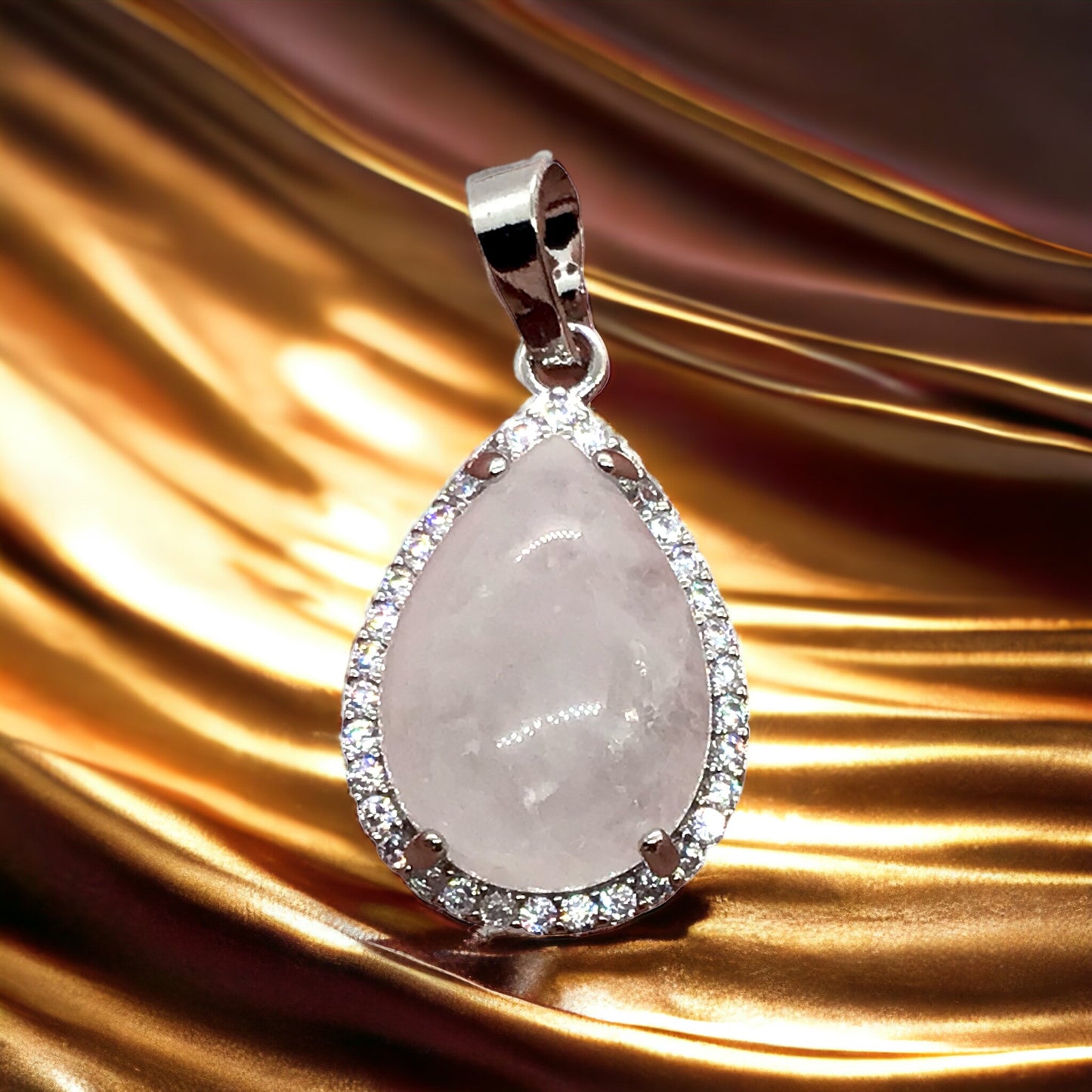 Steinfixx® - Royale Edelstein Anhänger in Tropfenform, umrahmt von Zirkonia, Edelstahl versilbert