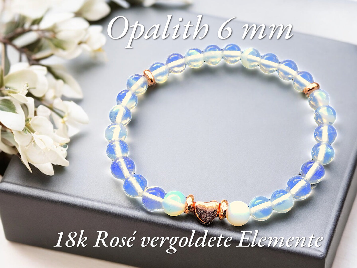 Perlenarmband Opalith mit 14 k vergoldeten Elementen in rose - Edelsteinarmband - Handmade - inclusive edler Geschenkbox