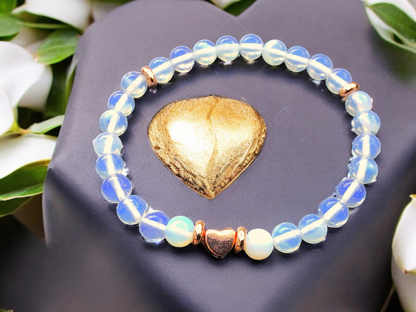 Perlenarmband Opalith mit 14 k vergoldeten Elementen in rose - Edelsteinarmband - Handmade - inclusive edler Geschenkbox