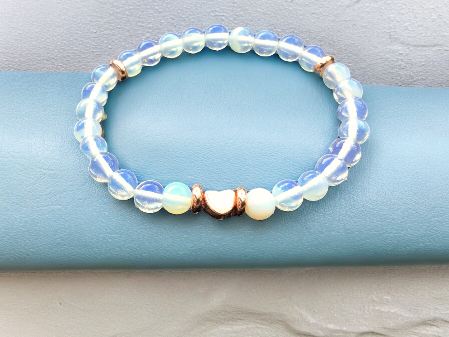 Perlenarmband Opalith mit 14 k vergoldeten Elementen in rose - Edelsteinarmband - Handmade - inclusive edler Geschenkbox