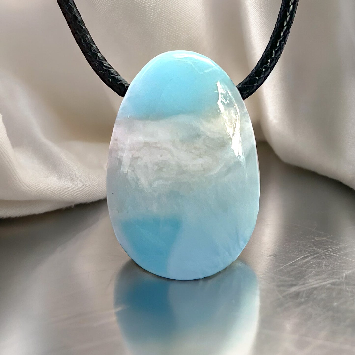 Larimar Anhänger in Tropfenform mit Kette 925 Silber I Dominikanischen Republik I Top Qualität I Geschenkverpackung