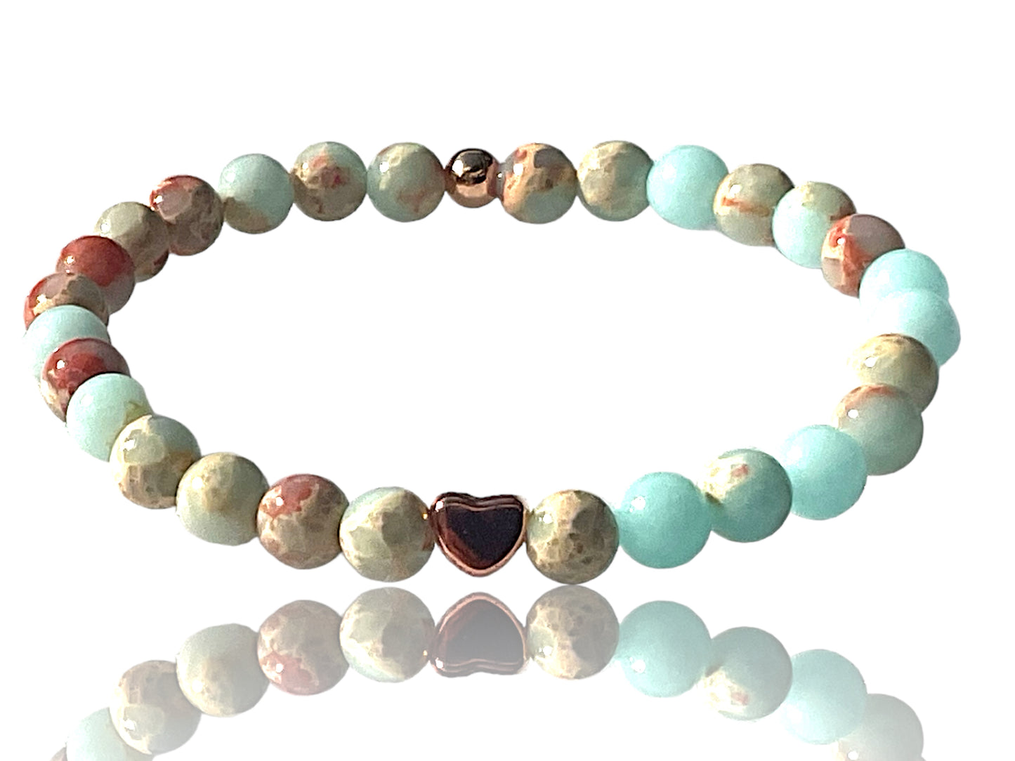 Perlenarmband Shoushan Stone mit 14 k rosèvergoldeten Elementen - Edelsteinarmband - Handmade - inclusive edler Geschenkbox