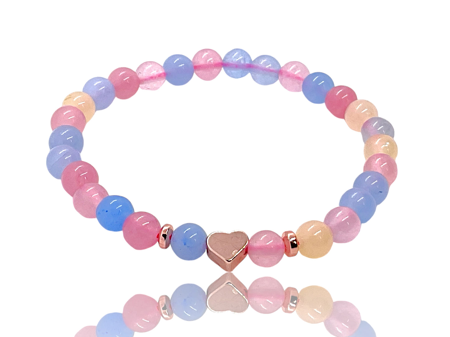 Perlenarmband Morganit mit 14 k rosèvergoldeten Elementen - Edelsteinarmband - Handmade - inclusive edler Geschenkbox - Engelsstein